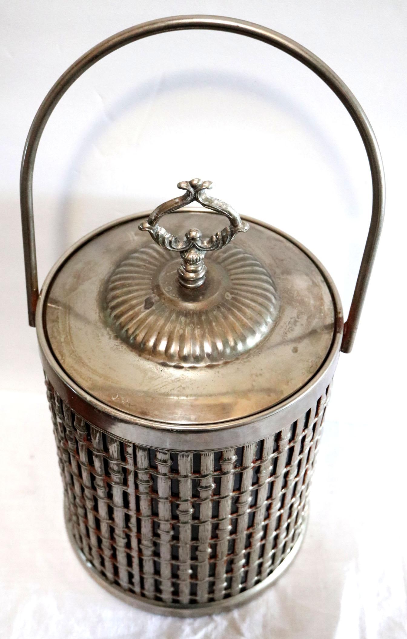 1960s Mid Century Silver Plate Faux Bamboo Ice Bucket With Handle - 5