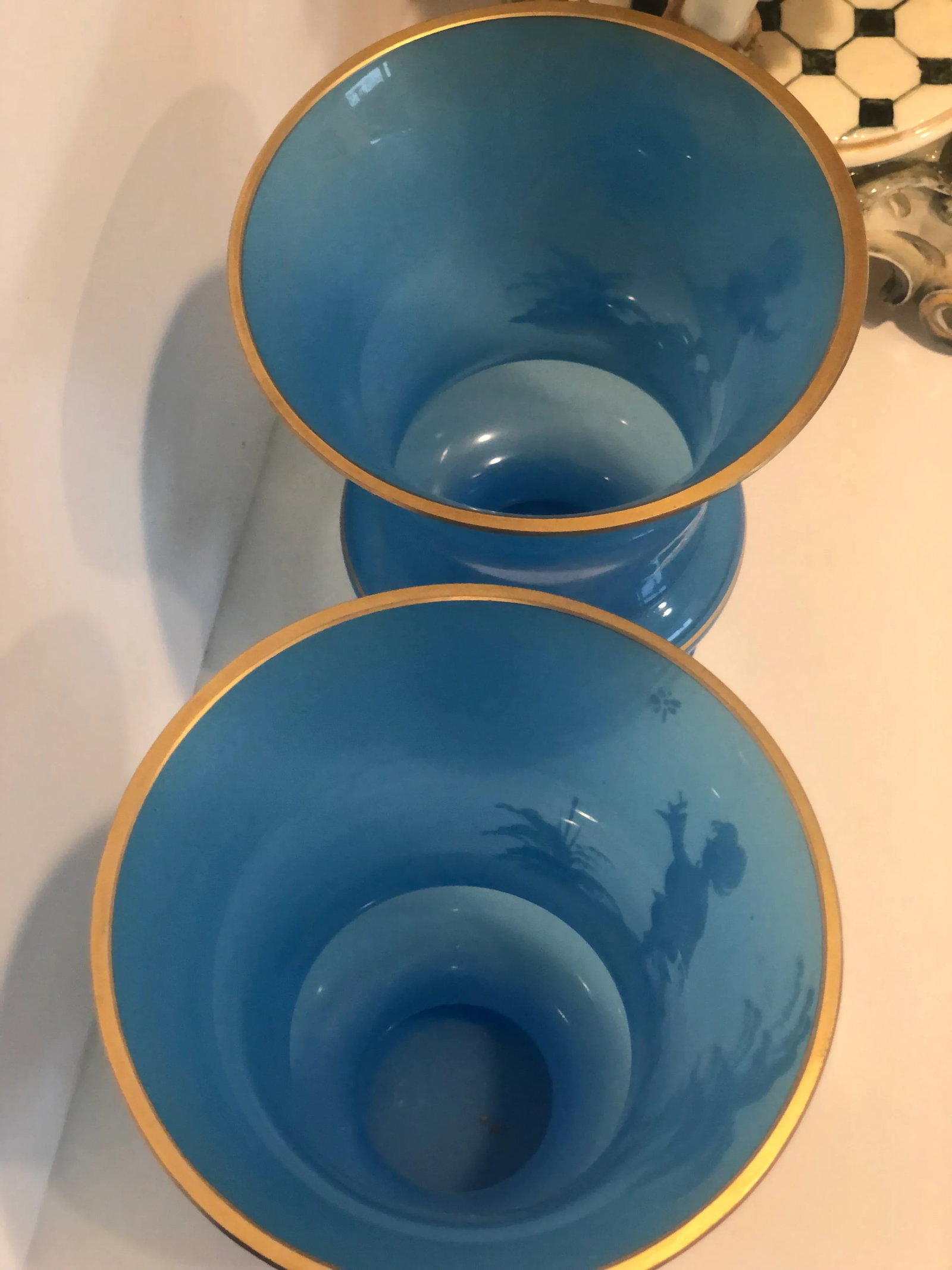 Victorian Opaline Glass Vases Hand Painted With Gilt Detail - a Pair - 4