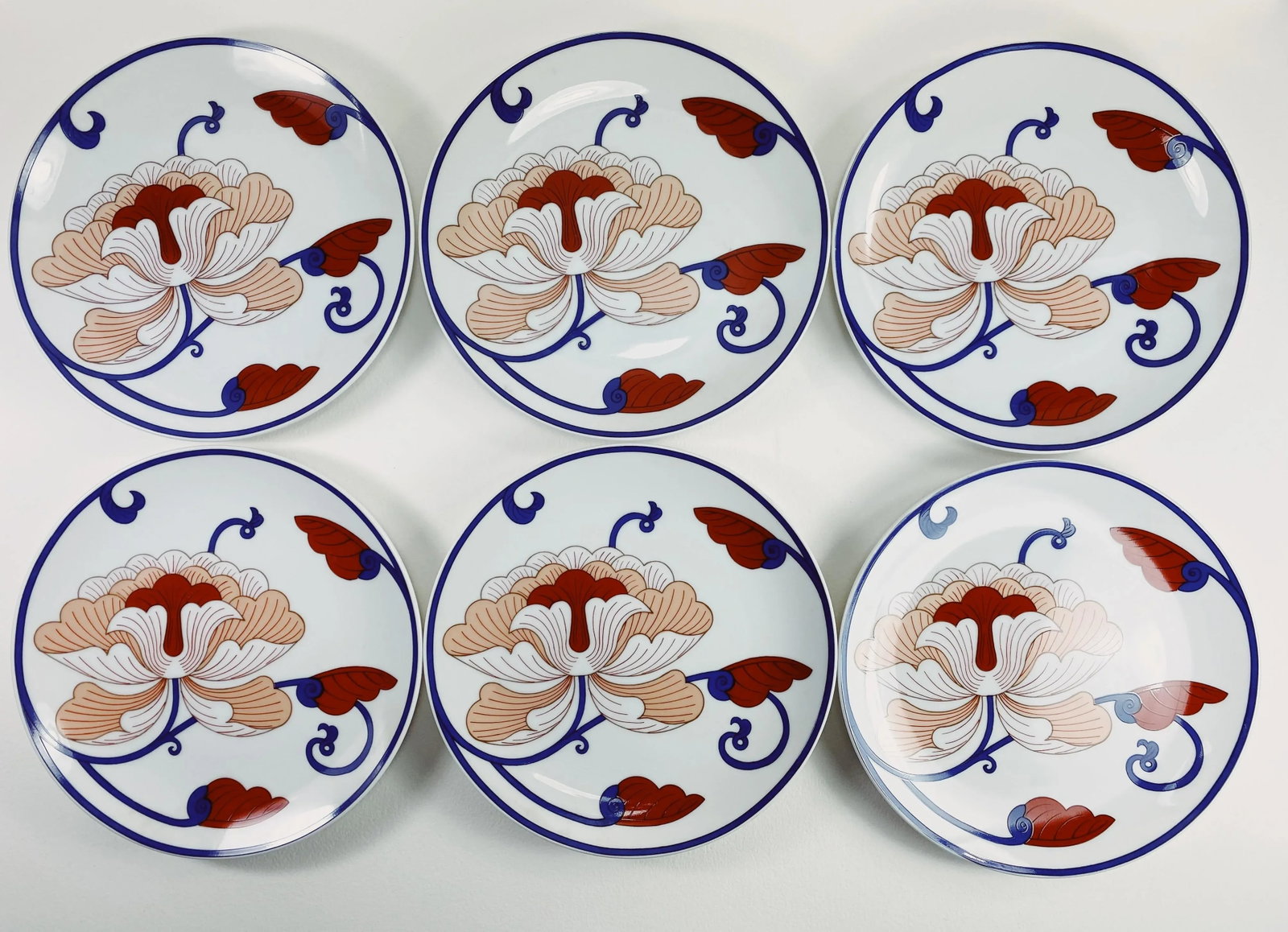 Vintage 1970s Flower Motif Plates by Fitz and Floyd - Set of 6 - 8