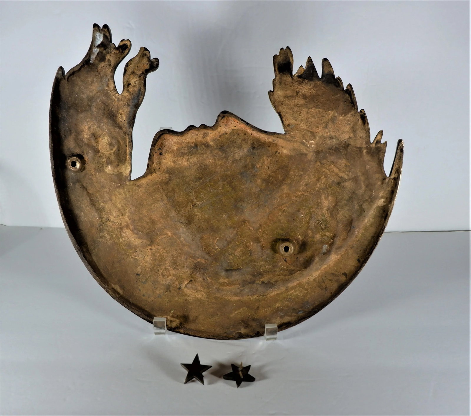 Antique 1900s Cast Bronze Woman's Face in Crescent Moon Plaque90 - 5