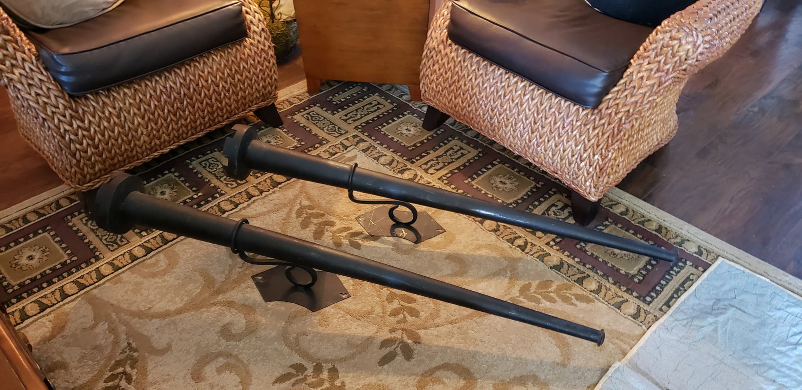 Large 57 in Tall....1950s Black Metal Torchiere Wall Mount Candle Sconces - a Pair - 2
