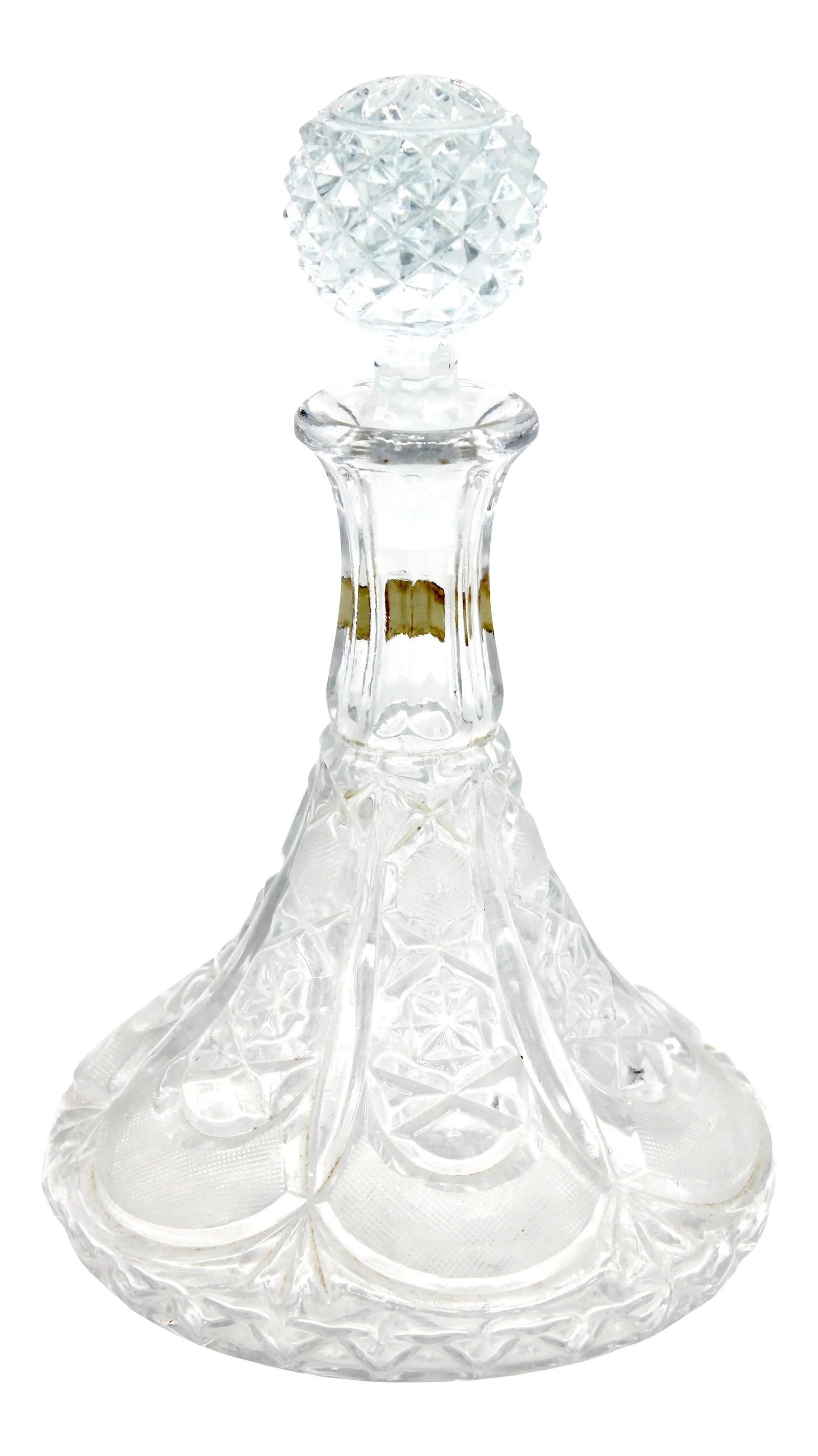 Mid Century West Germany Lead Crystal Decanter: A superb large antique lead glass crystal decanter from Western Germany, circa 1950. The original label states "Made in West Germany" is in tact. This is a stunning piece and memento of history.