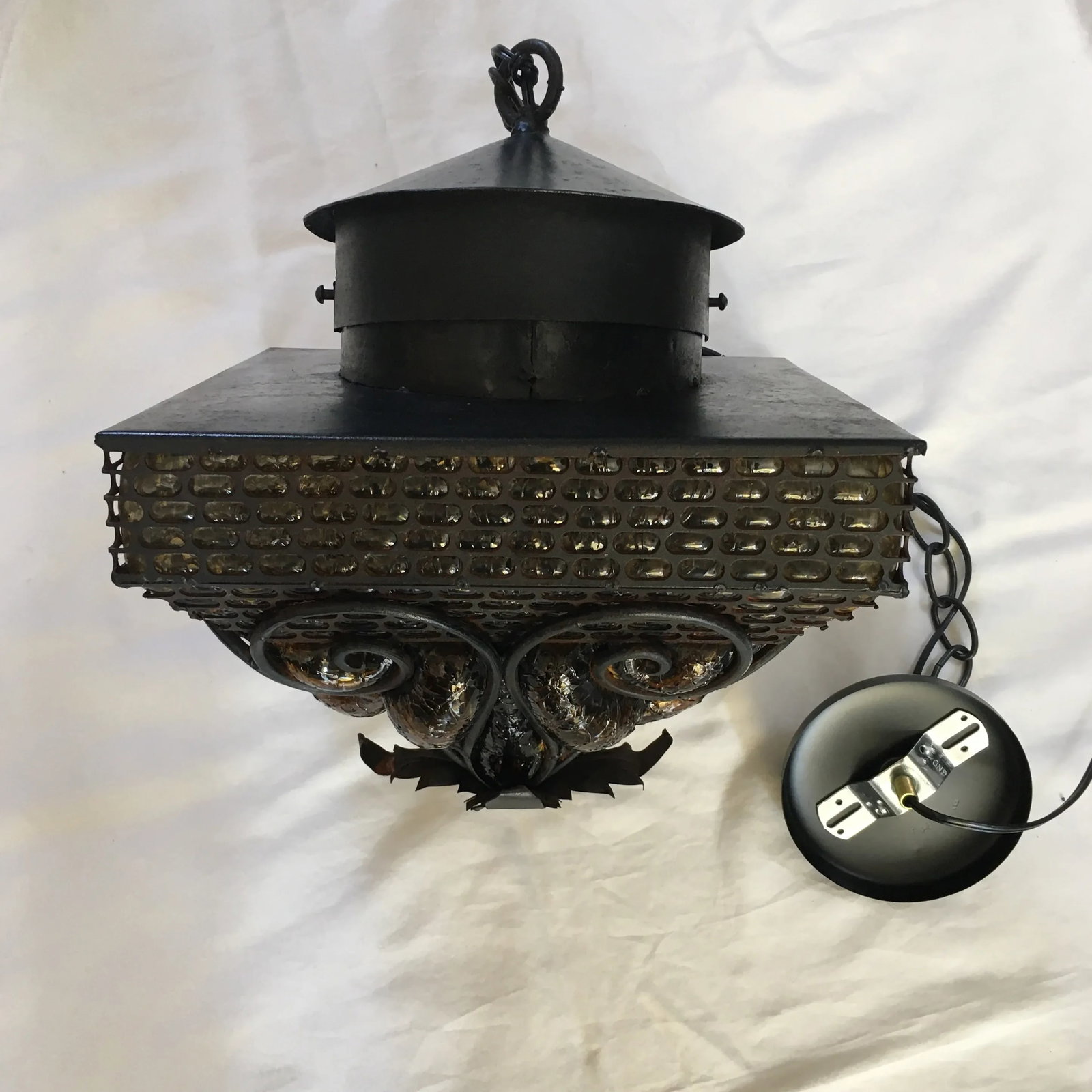 1970s Spanish Revival Wrought Iron With Amber Glass - 11