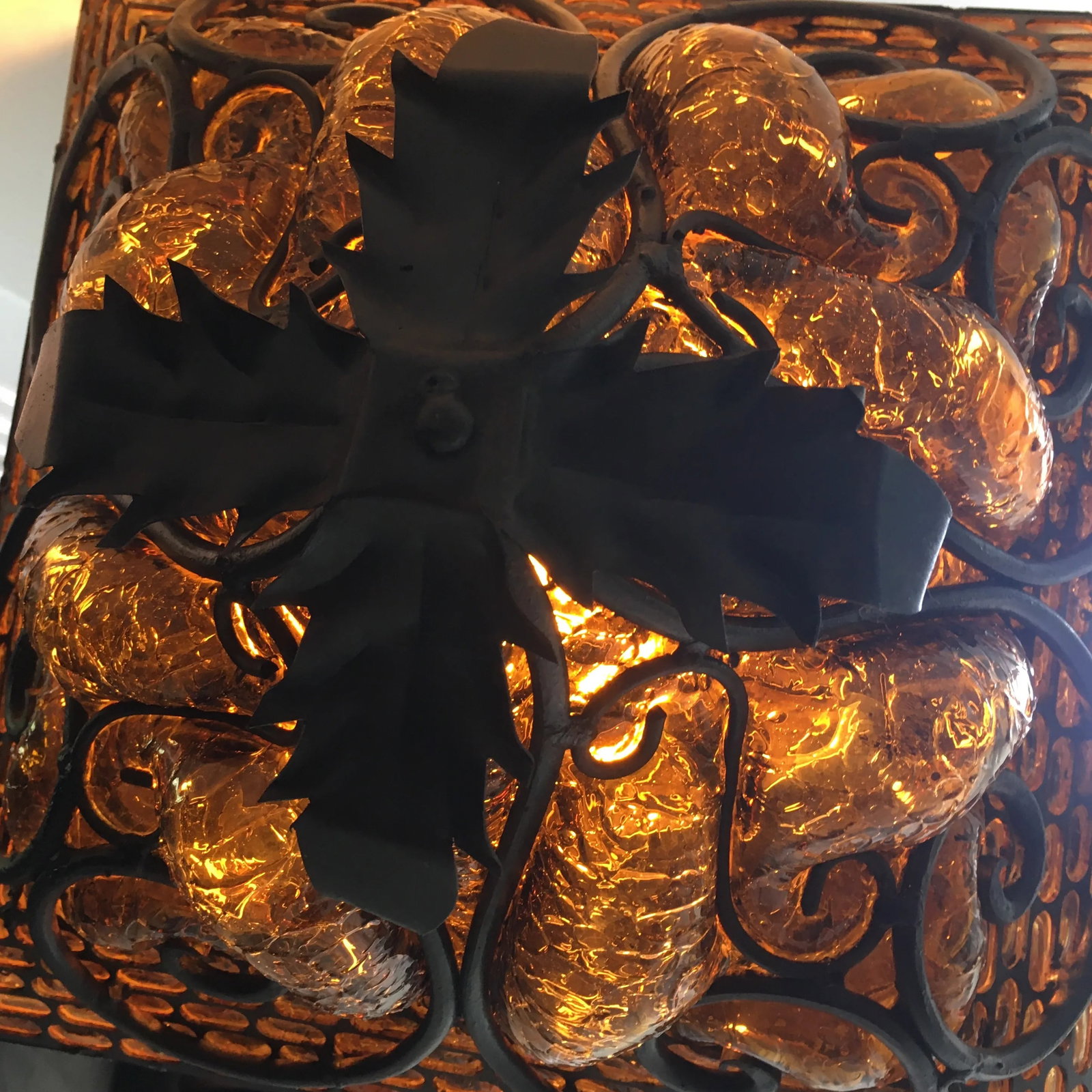 1970s Spanish Revival Wrought Iron With Amber Glass - 5