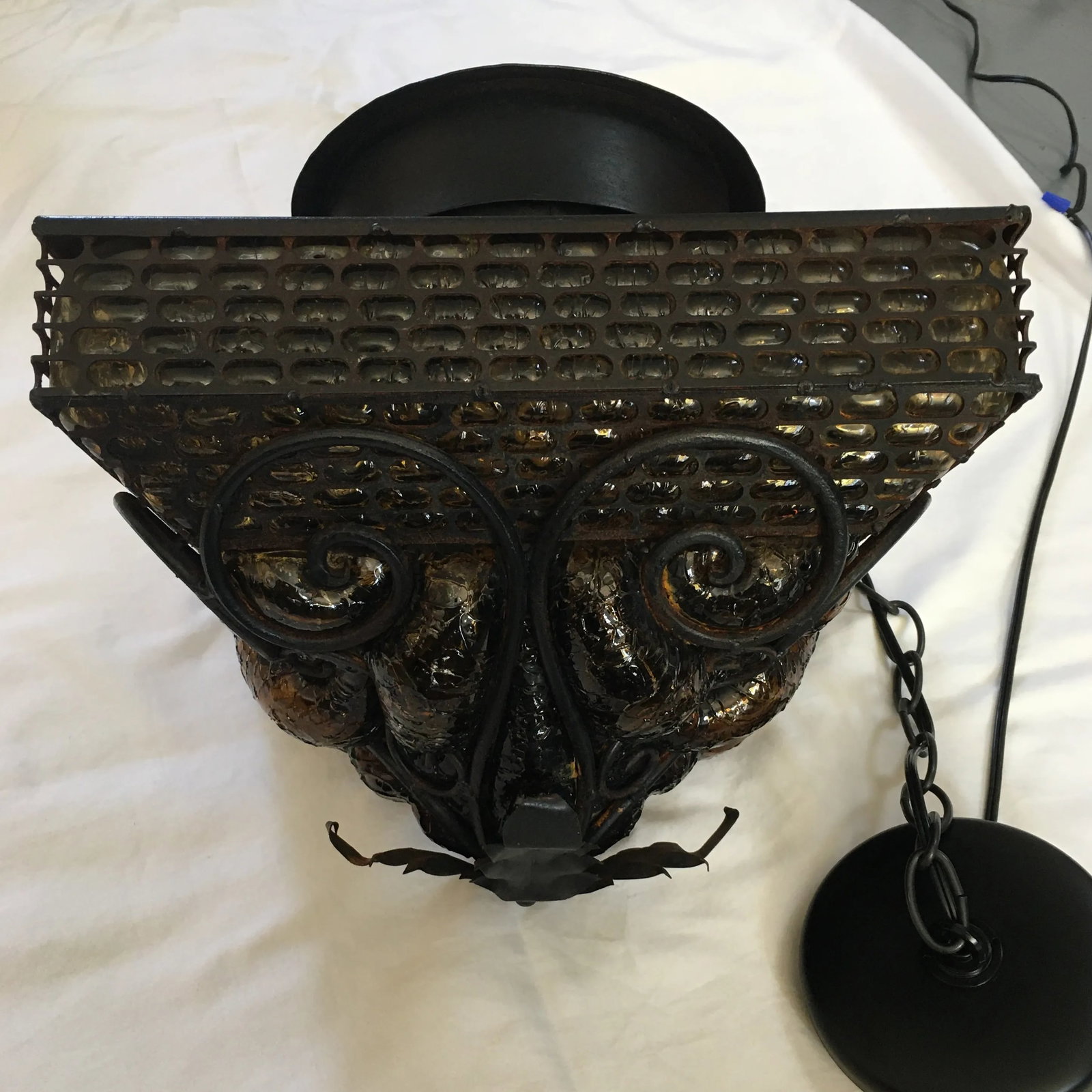 1970s Spanish Revival Wrought Iron With Amber Glass - 6