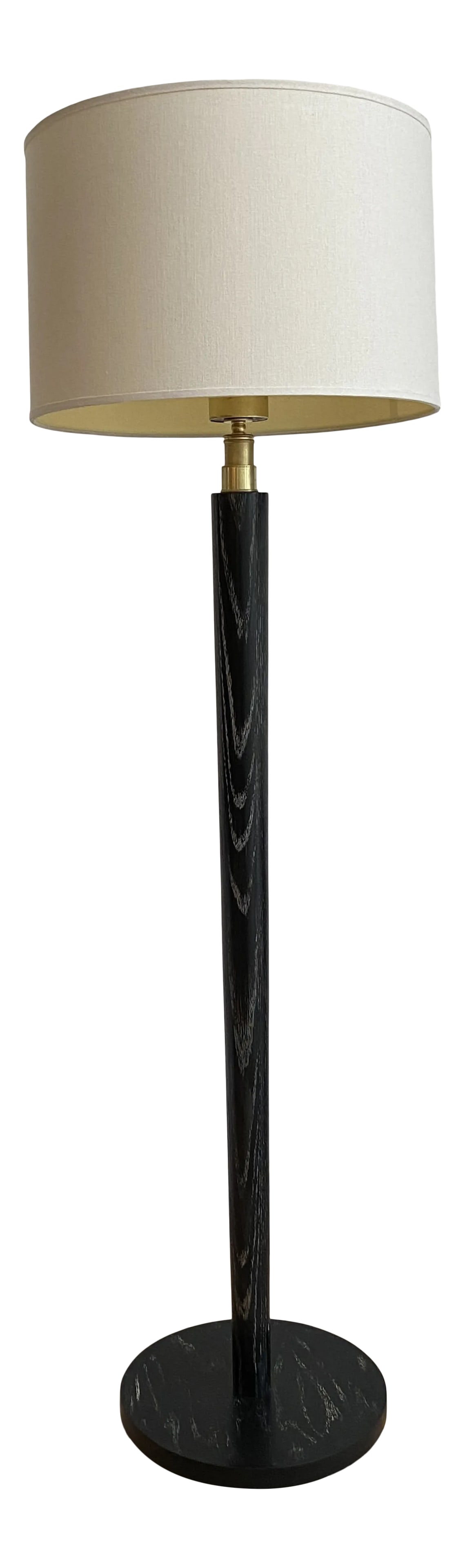 1940s Mid-Century Modern Ebonized Cerused Oak Floor Lamp: 1940's ebonized cerused finish floor lamp. Condition: Alterations: Restored Imperfections: Some Imperfections Condition Notes: In excellent condition. Recently rewired and refinished. Shade is include