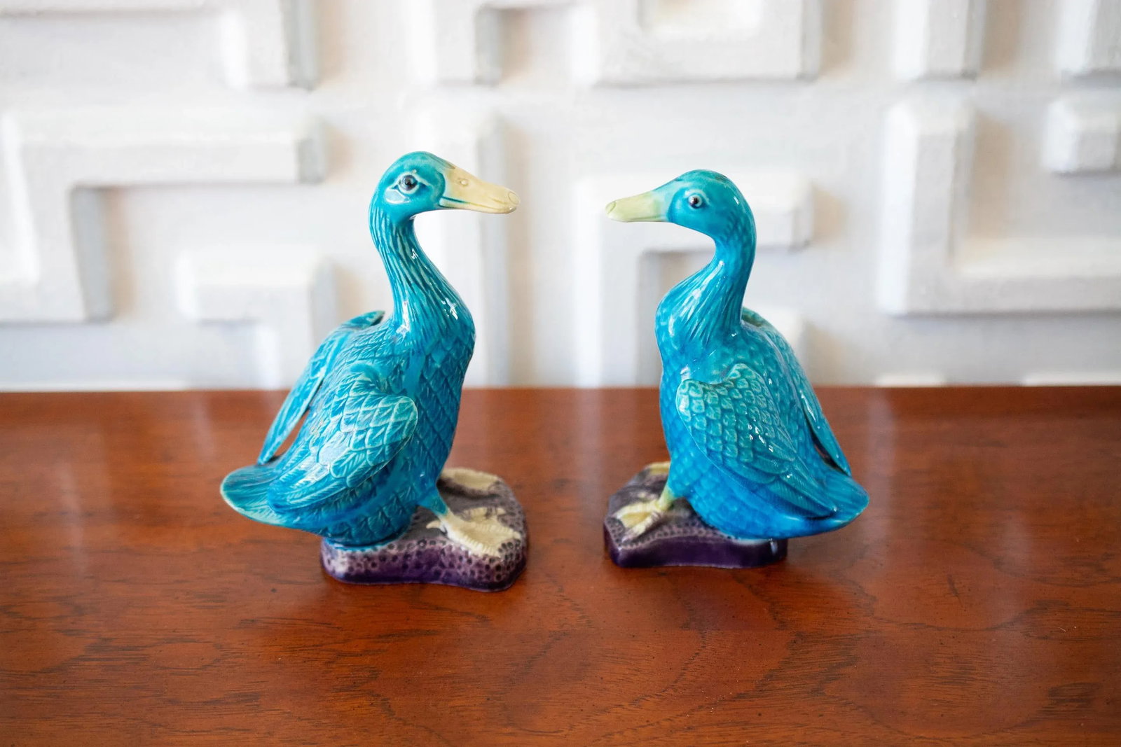 1960s Mid-Century Chinese Ceramic Turquoise Ducks - a Pair - 4