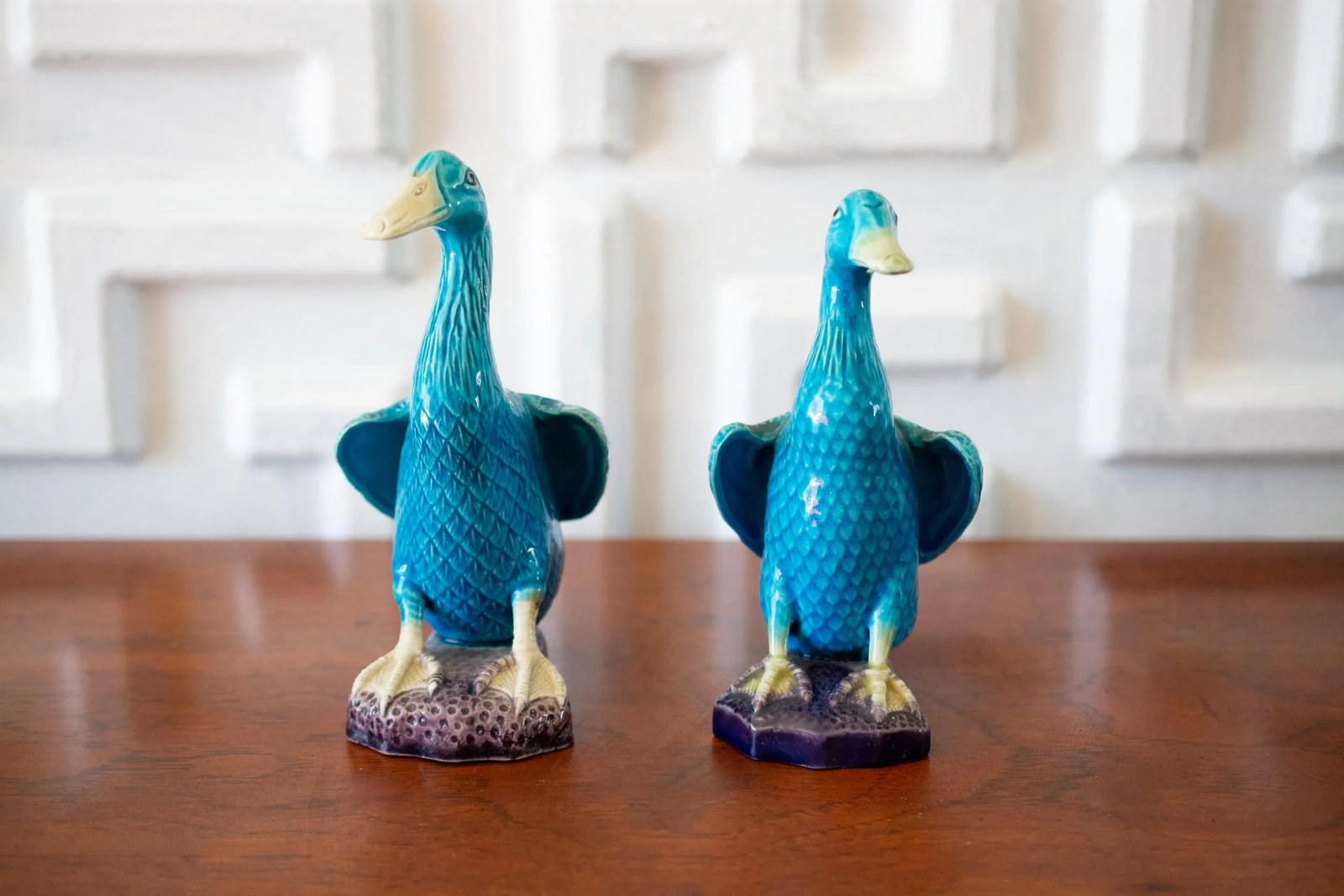 1960s Mid-Century Chinese Ceramic Turquoise Ducks - a Pair - 5