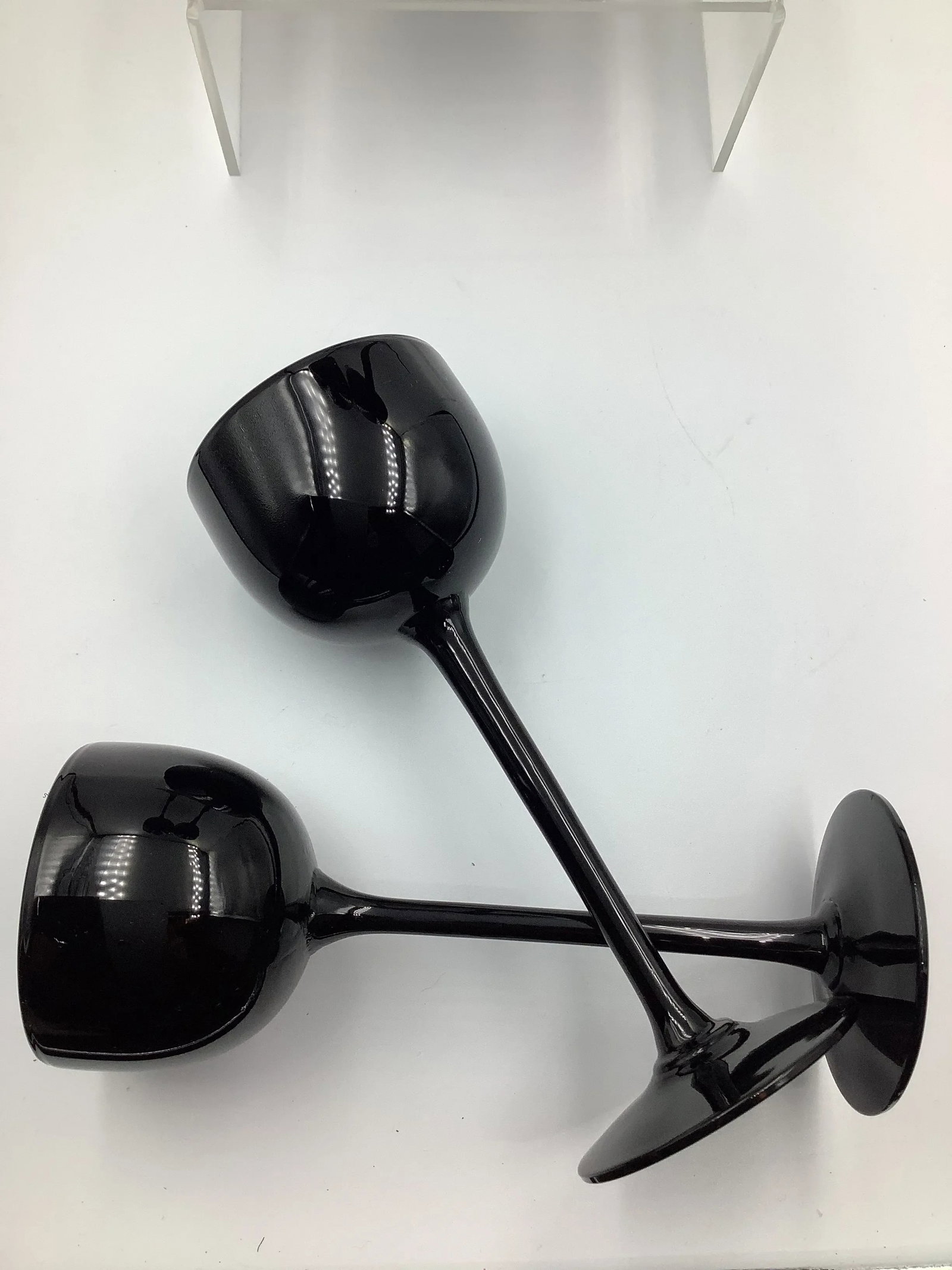 Vintage Carlo Moretti Italy Black & White Cased Glass Tall Stem Cordial Glasses - Set of 6 - 2