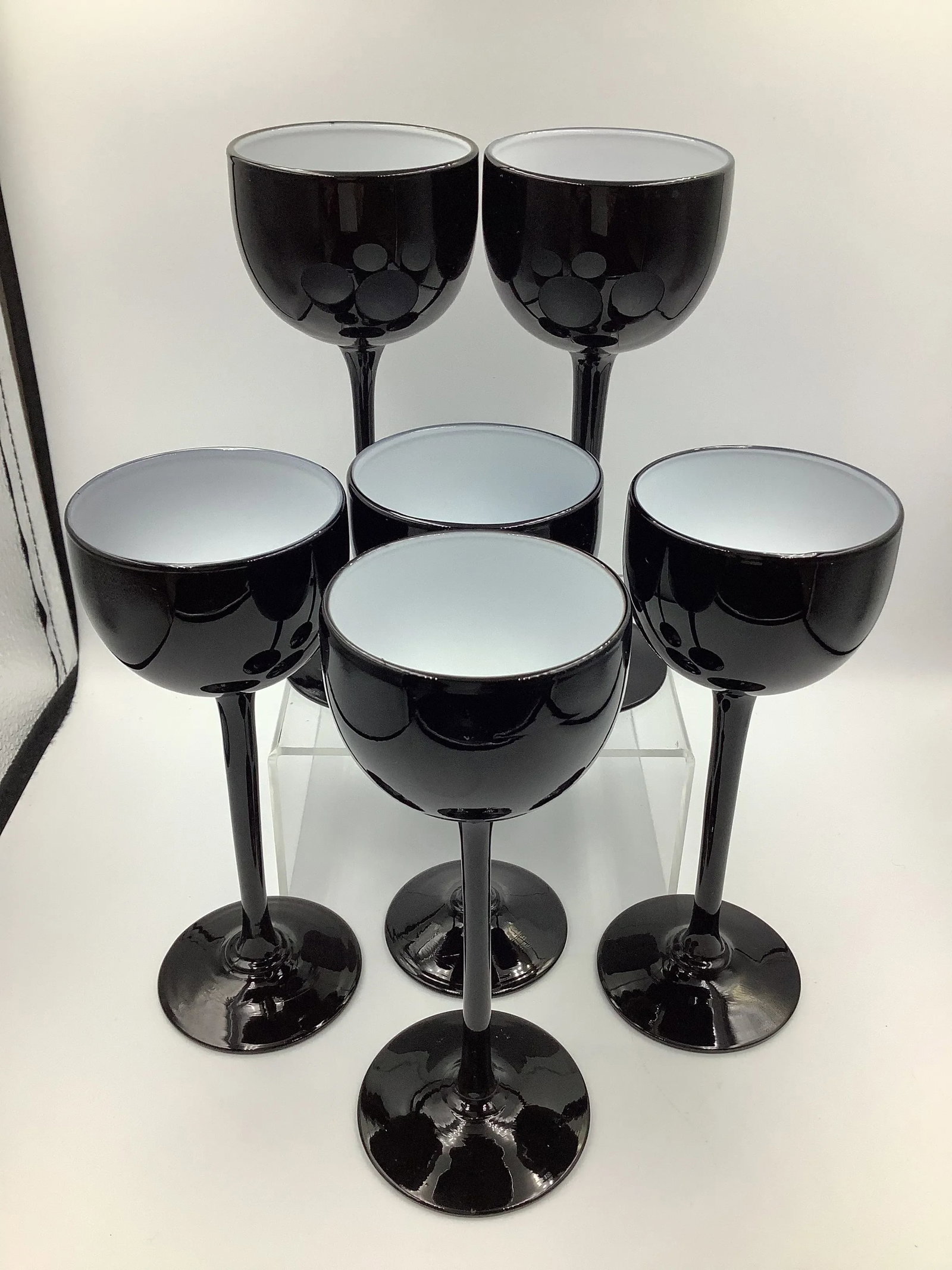 Vintage Carlo Moretti Italy Black & White Cased Glass Tall Stem Cordial Glasses - Set of 6 - 5