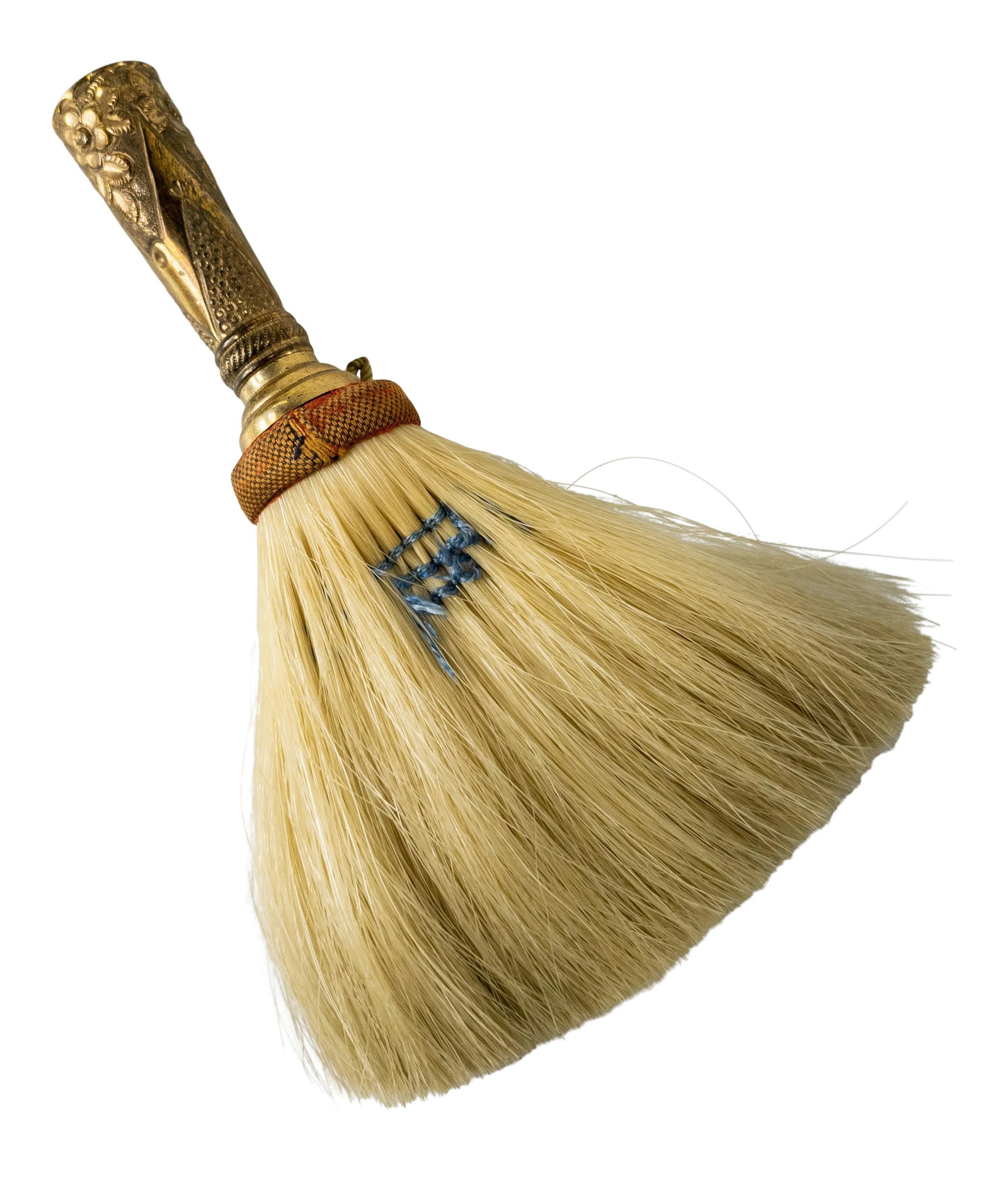 Victorian Gold Filled Crumb Dusting Brush: We are selling this victorian gold filled brush. This fancy and soft brush has very nice engraved repousse gf gold filled handle that you might find on a parasol or a umbrella. Condition: Good, some