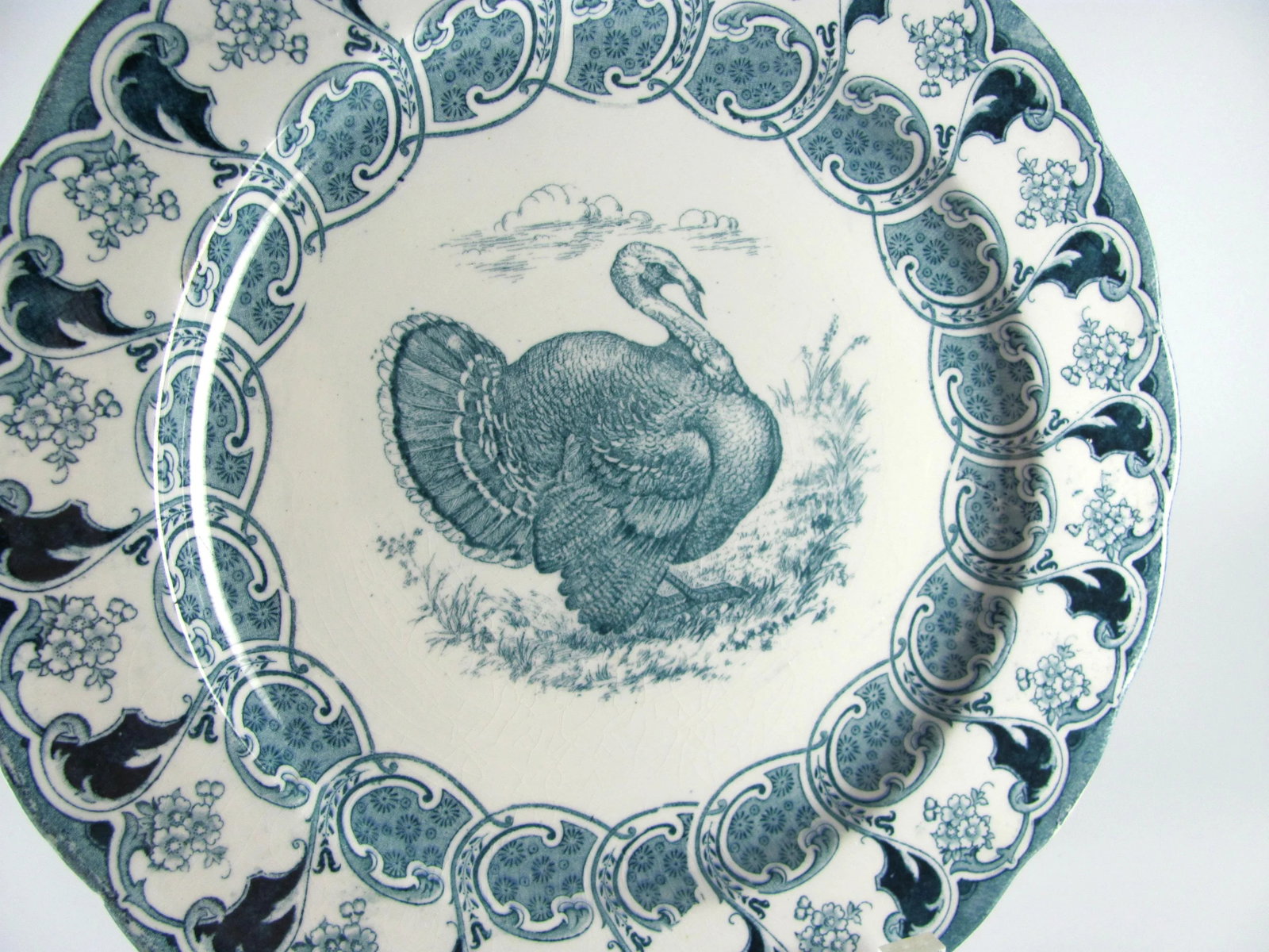 1900s Antique Bishop & Stonier Bisto Florence Turkey Teal Flow Blue Dinner Plates - Set of 4 - 10