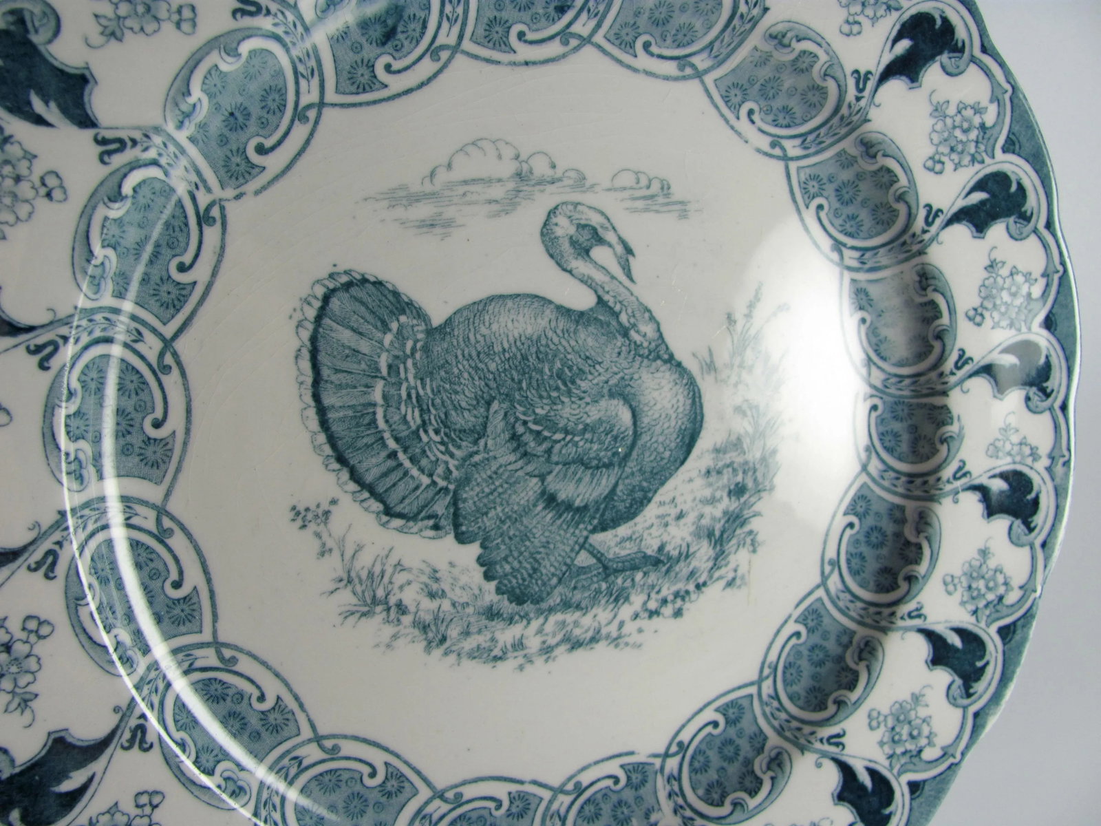 1900s Antique Bishop & Stonier Bisto Florence Turkey Teal Flow Blue Dinner Plates - Set of 4 - 12