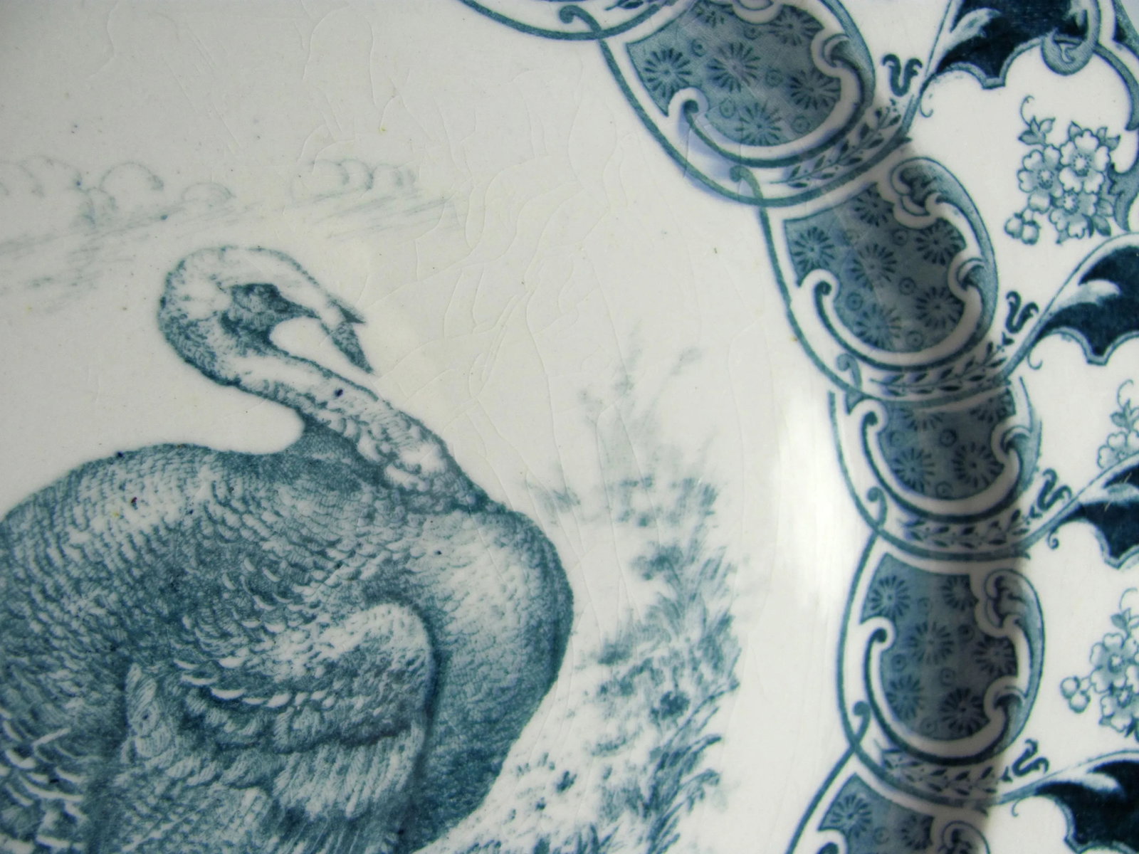 1900s Antique Bishop & Stonier Bisto Florence Turkey Teal Flow Blue Dinner Plates - Set of 4 - 3