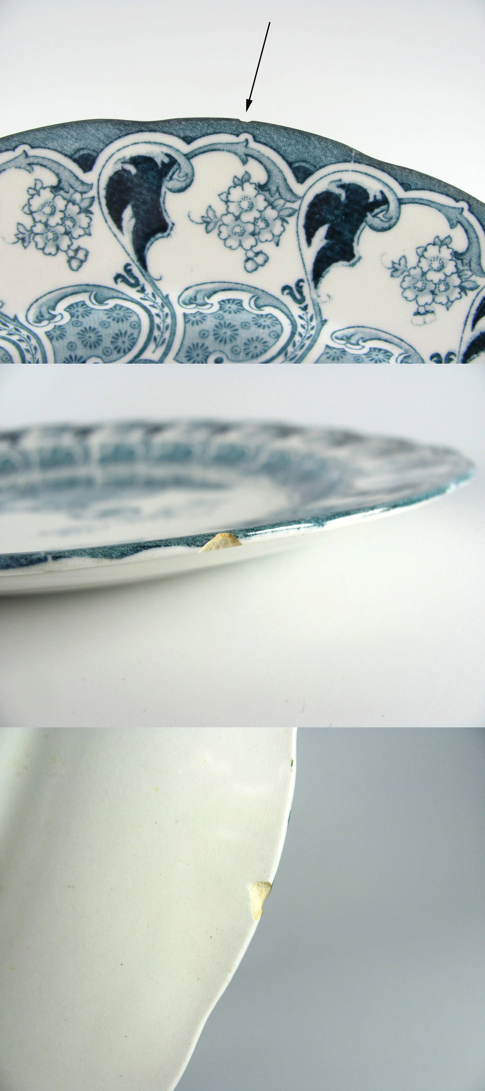 1900s Antique Bishop & Stonier Bisto Florence Turkey Teal Flow Blue Dinner Plates - Set of 4 - 6