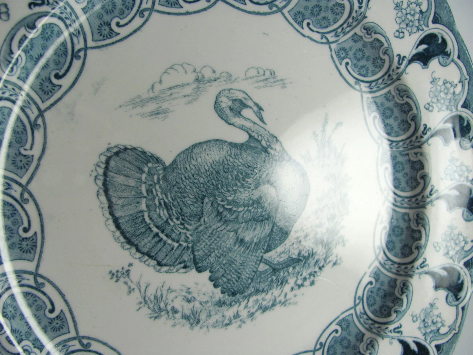 1900s Antique Bishop & Stonier Bisto Florence Turkey Teal Flow Blue Dinner Plates - Set of 4 - 7