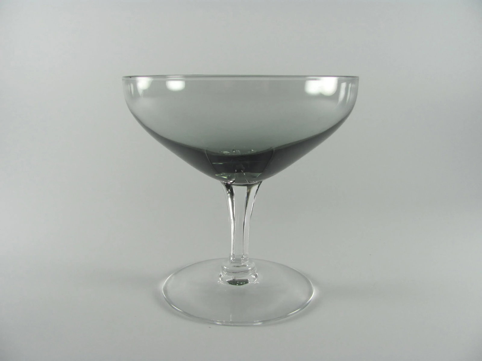 Mid Century Crystal Smoke Gray Ombre Coupe Glass Champagne Barware Stemware - Set of 10 - 2