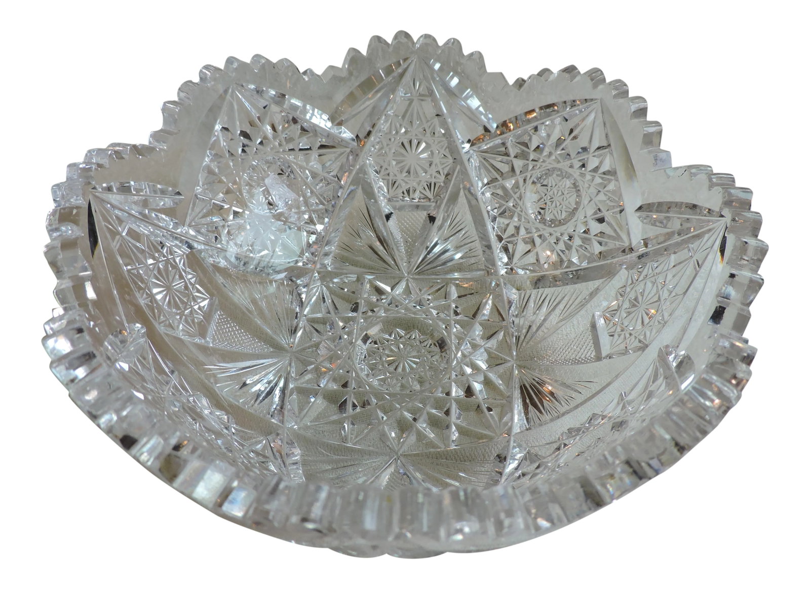 C 1853 J. Hoare & Co. American Brilliant Cut Glass Low Bowl: This fine cut glass bowl is an early piece of American Brilliant Cut Glass made by the J. Hoare & Co. and it has been looked at and verified by an expert appraiser to be an original early piece of J. 