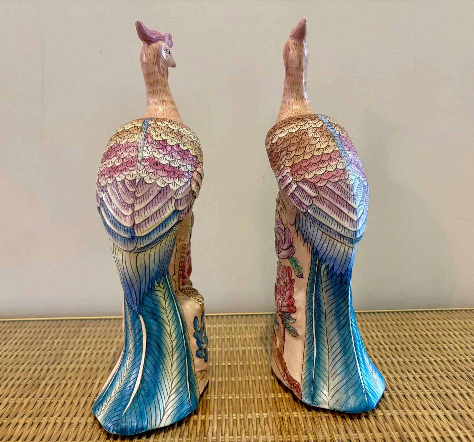 Vintage Ceramic Chinese Bird Sculpture Figurines-a Pair-Mid Century Modern Palm Beach Tropical Coast - 11