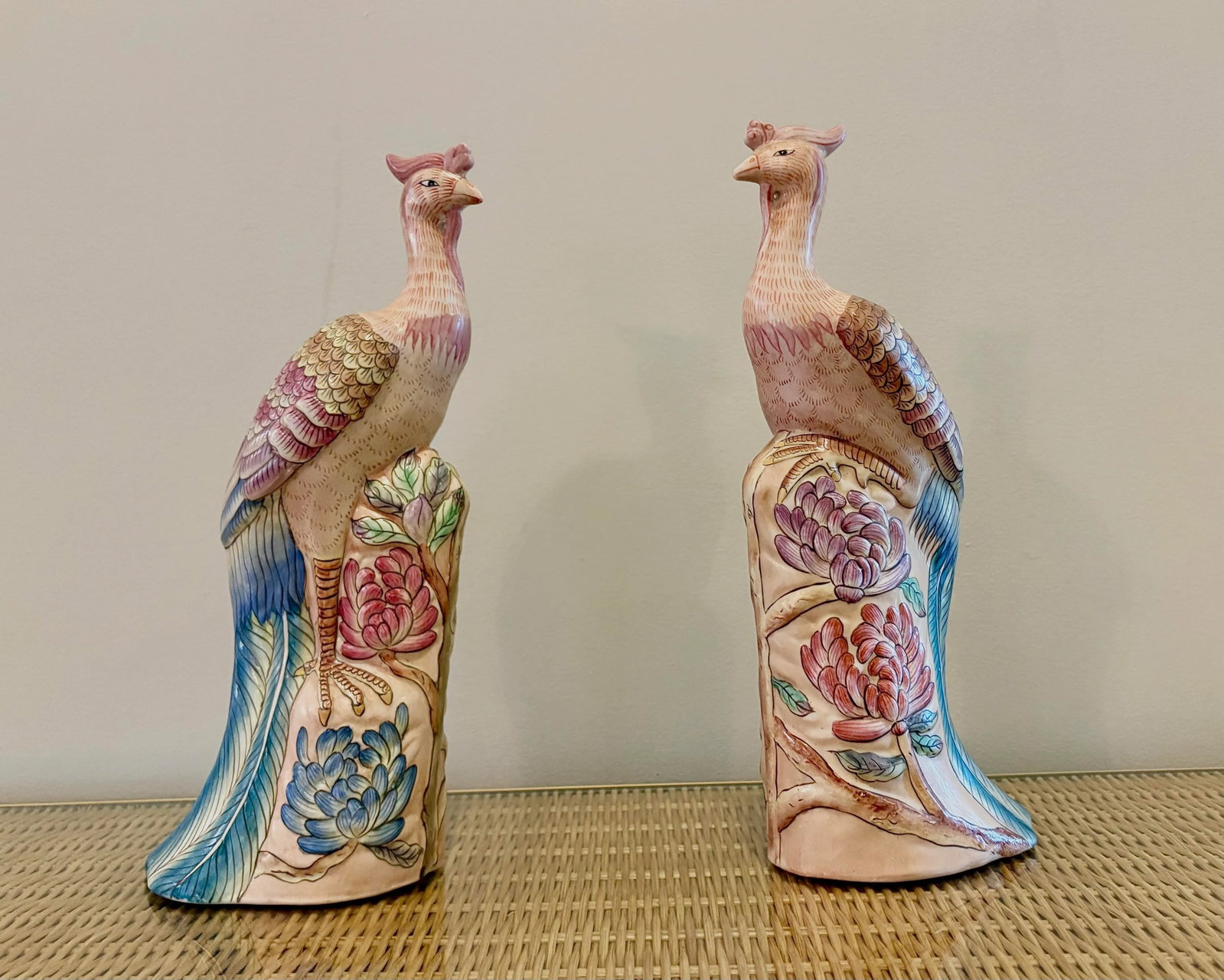 Vintage Ceramic Chinese Bird Sculpture Figurines-a Pair-Mid Century Modern Palm Beach Tropical Coast - 3