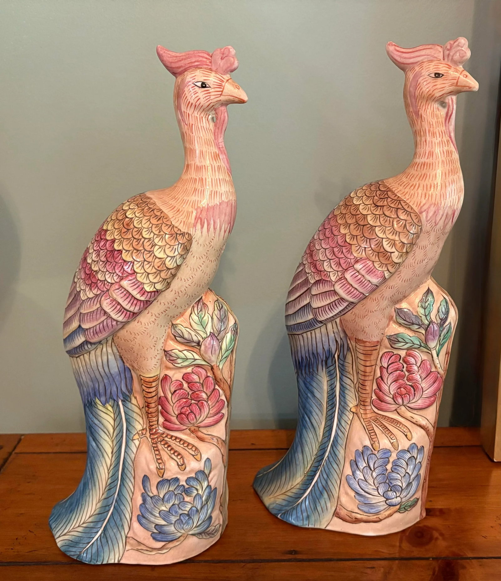 Vintage Ceramic Chinese Bird Sculpture Figurines-a Pair-Mid Century Modern Palm Beach Tropical Coast - 4