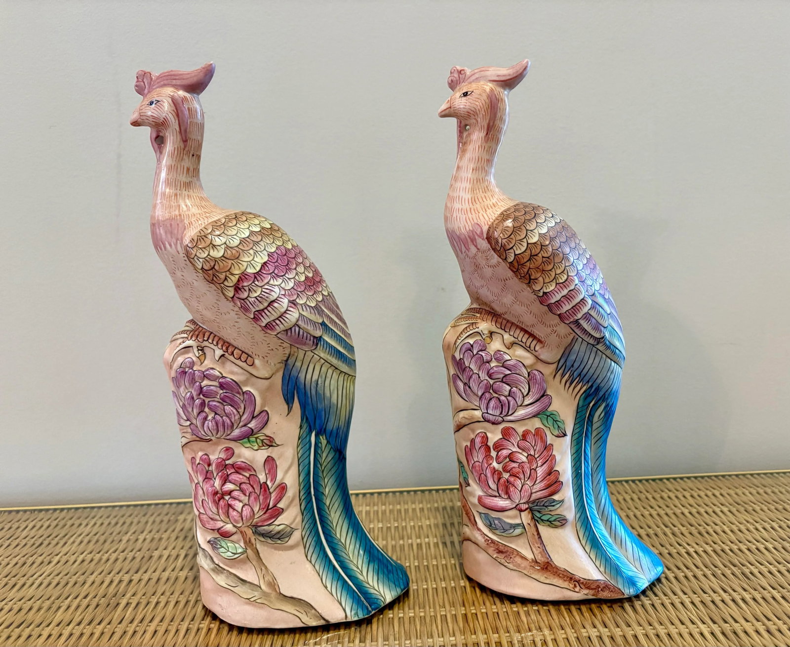 Vintage Ceramic Chinese Bird Sculpture Figurines-a Pair-Mid Century Modern Palm Beach Tropical Coast - 5