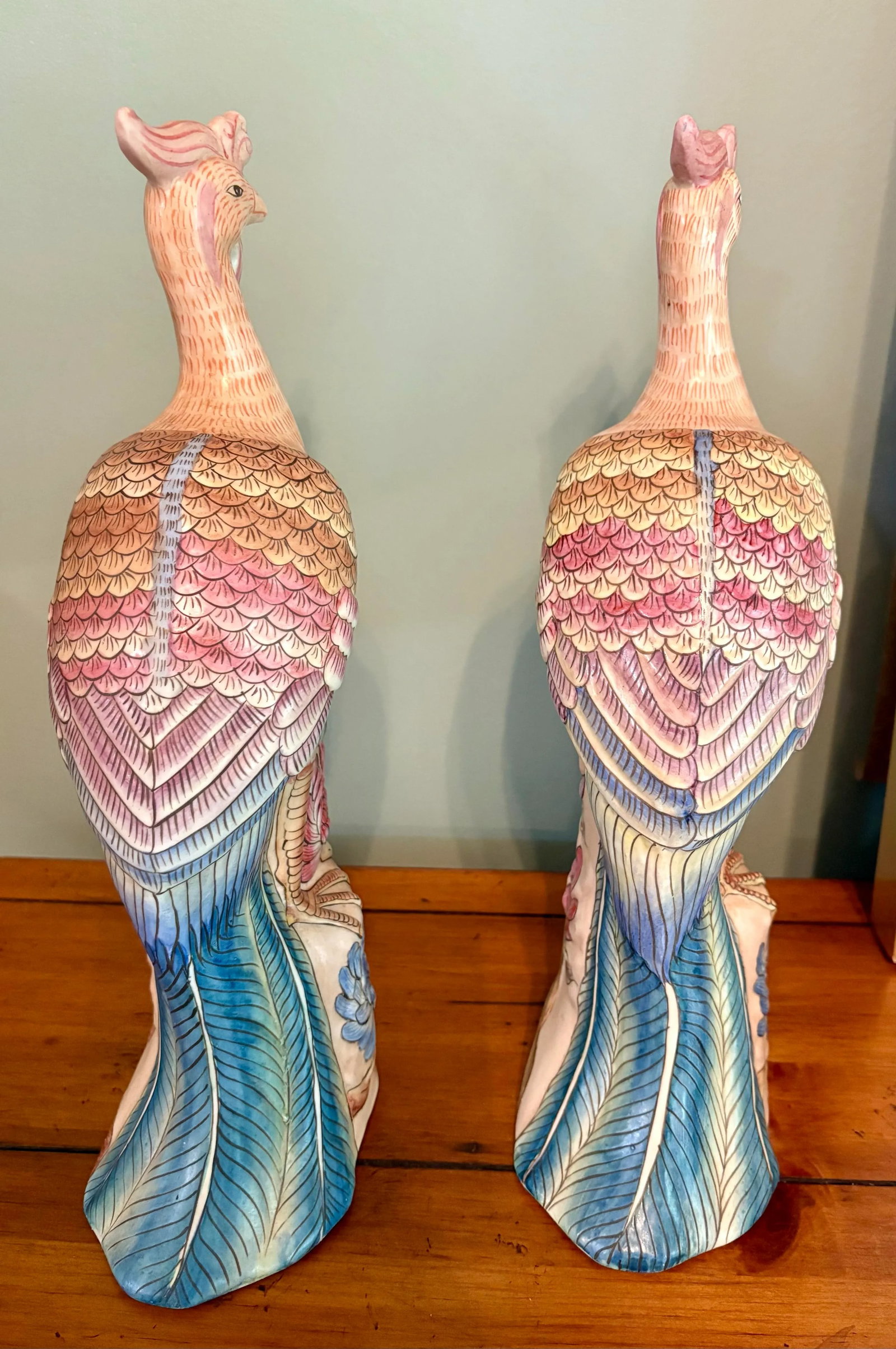 Vintage Ceramic Chinese Bird Sculpture Figurines-a Pair-Mid Century Modern Palm Beach Tropical Coast - 6