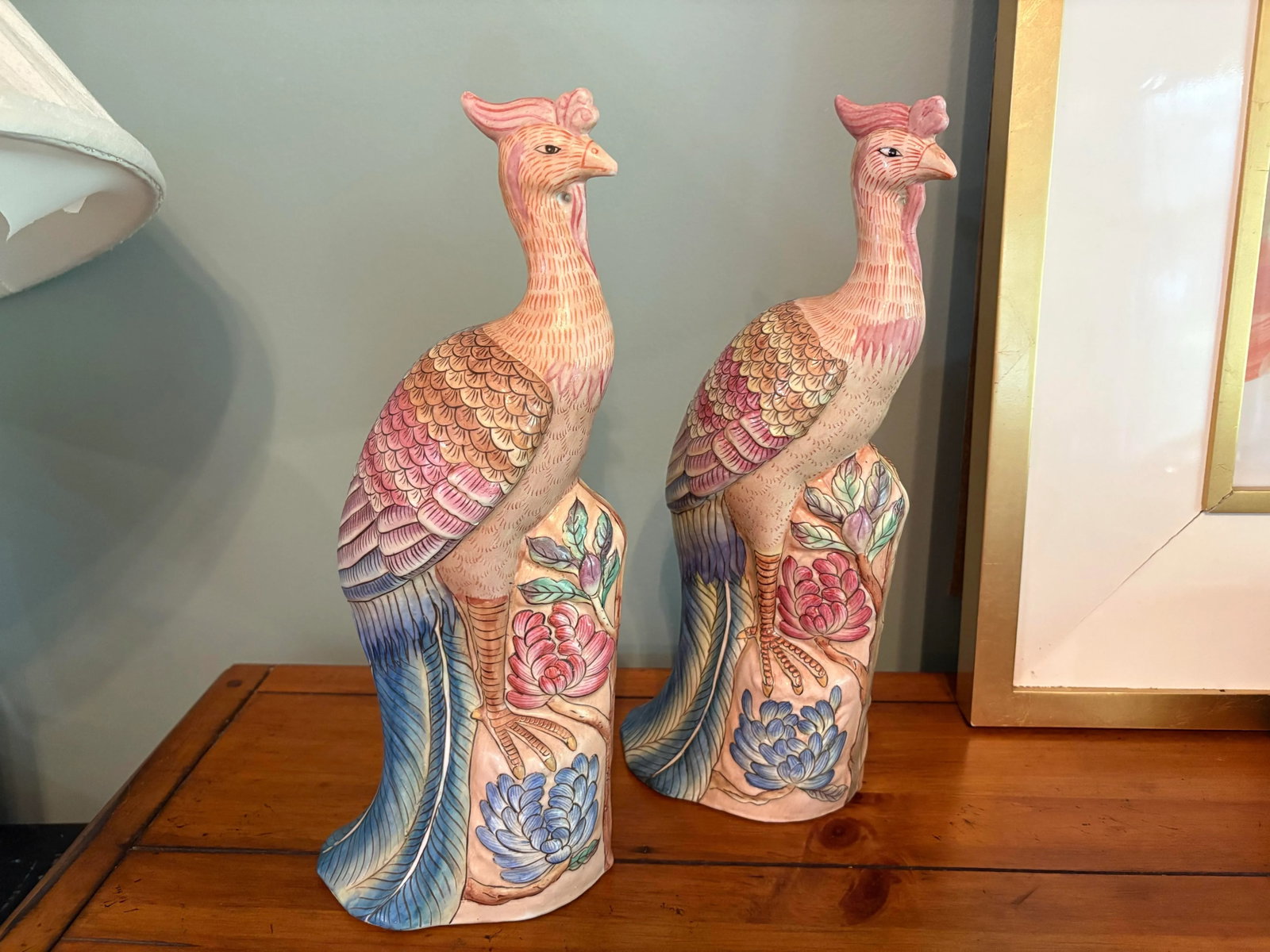 Vintage Ceramic Chinese Bird Sculpture Figurines-a Pair-Mid Century Modern Palm Beach Tropical Coast - 7