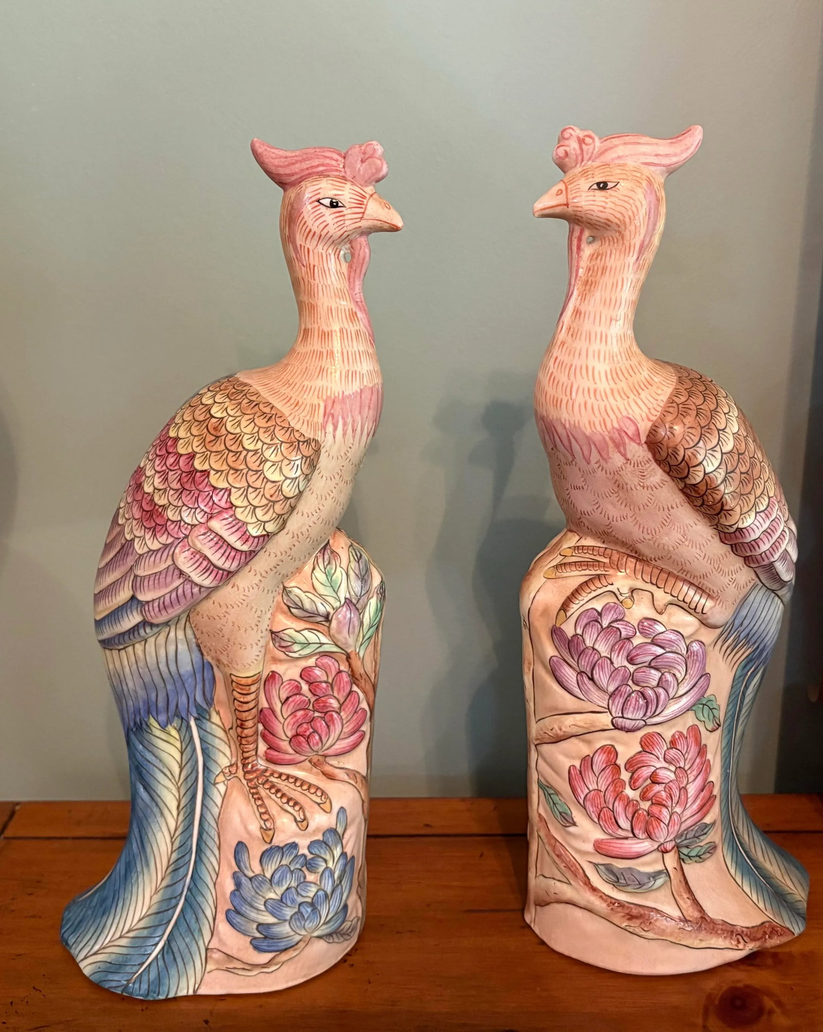 Vintage Ceramic Chinese Bird Sculpture Figurines-a Pair-Mid Century Modern Palm Beach Tropical Coast - 8