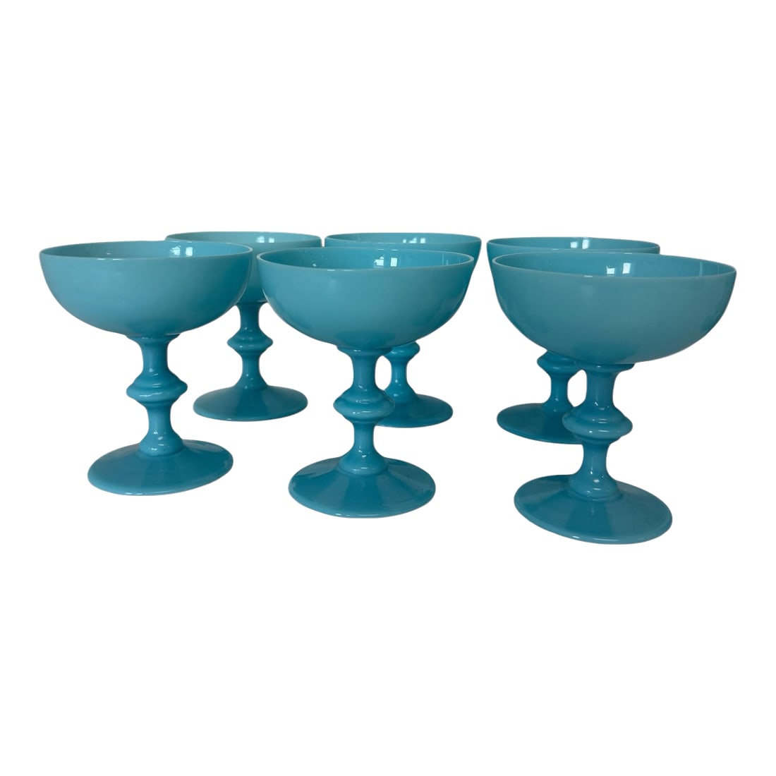 1930s Portieux Vallerysthal Sherbert Turquoise Opalin Glasses- Set of 6 (1 of 7)