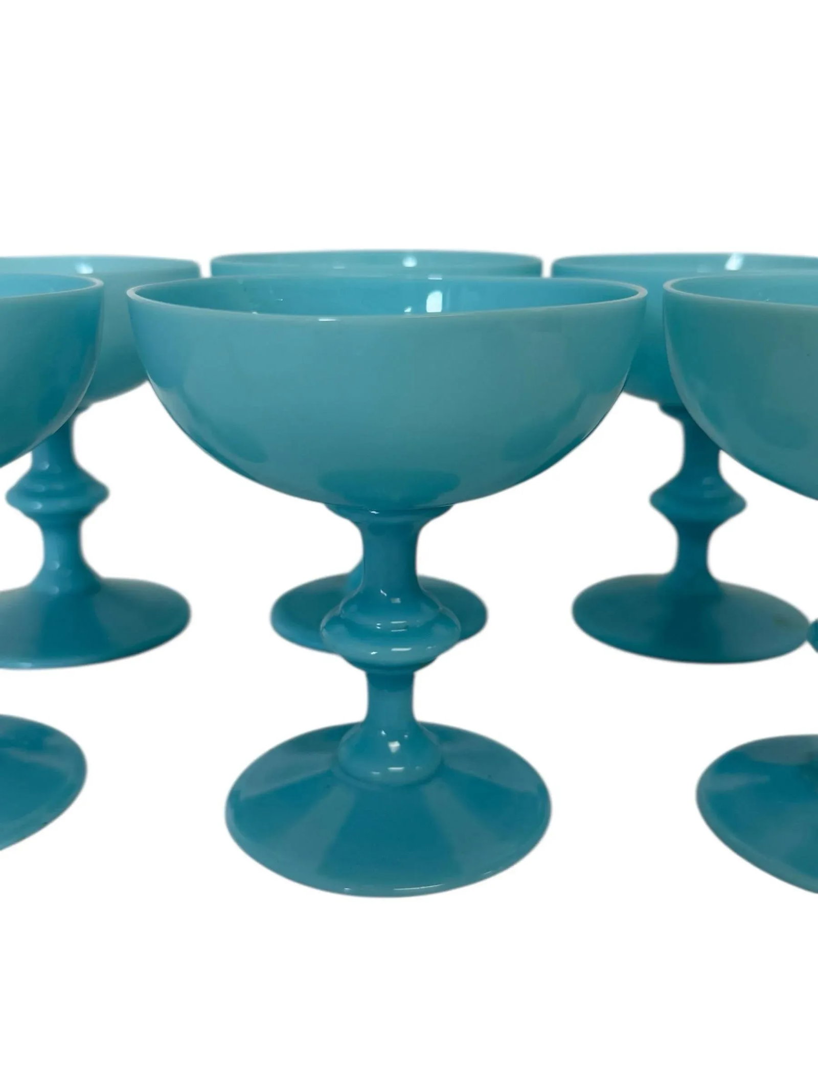 1930s Portieux Vallerysthal Sherbert Turquoise Opalin Glasses- Set of 6 - 2