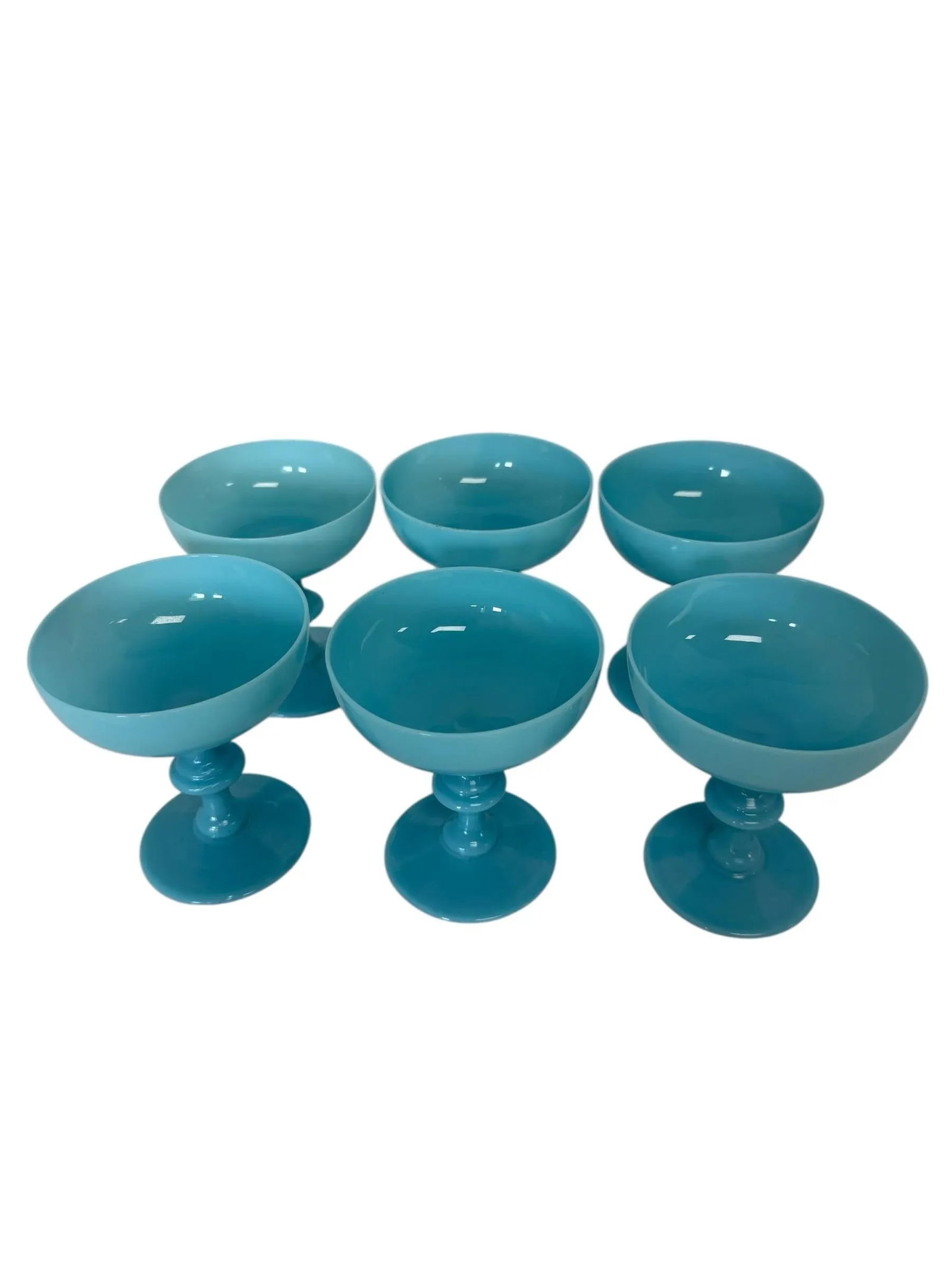 1930s Portieux Vallerysthal Sherbert Turquoise Opalin Glasses- Set of 6 - 3