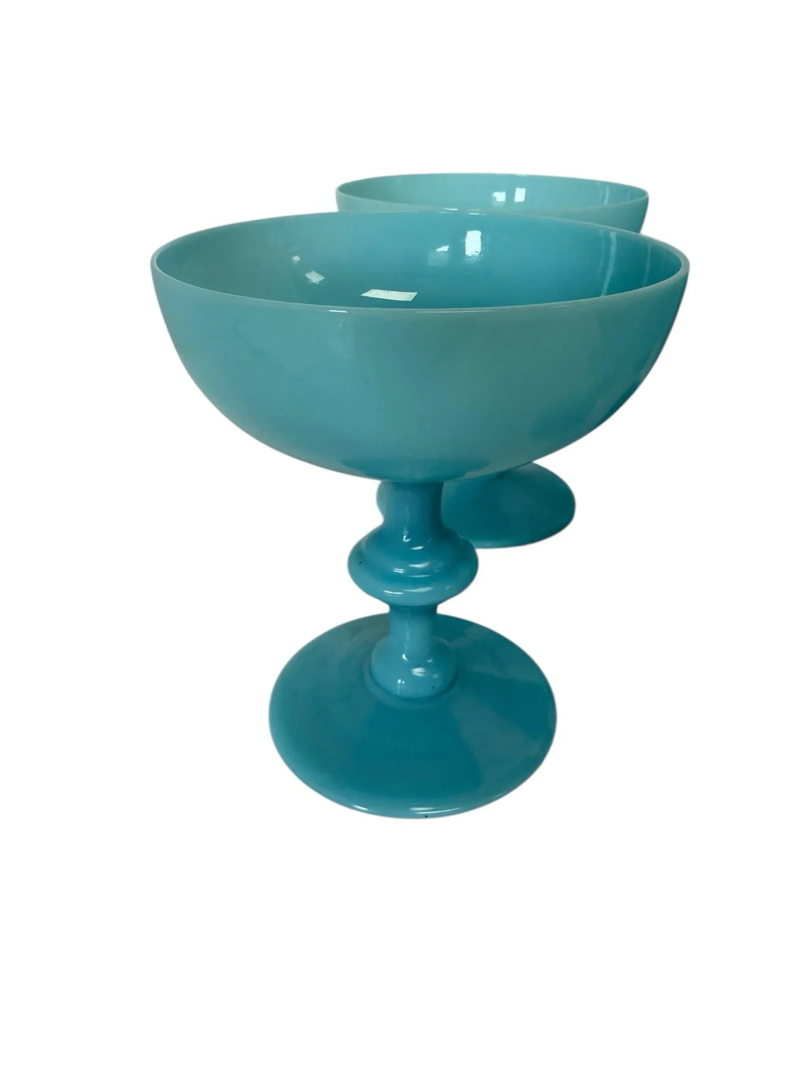1930s Portieux Vallerysthal Sherbert Turquoise Opalin Glasses- Set of 6 - 4