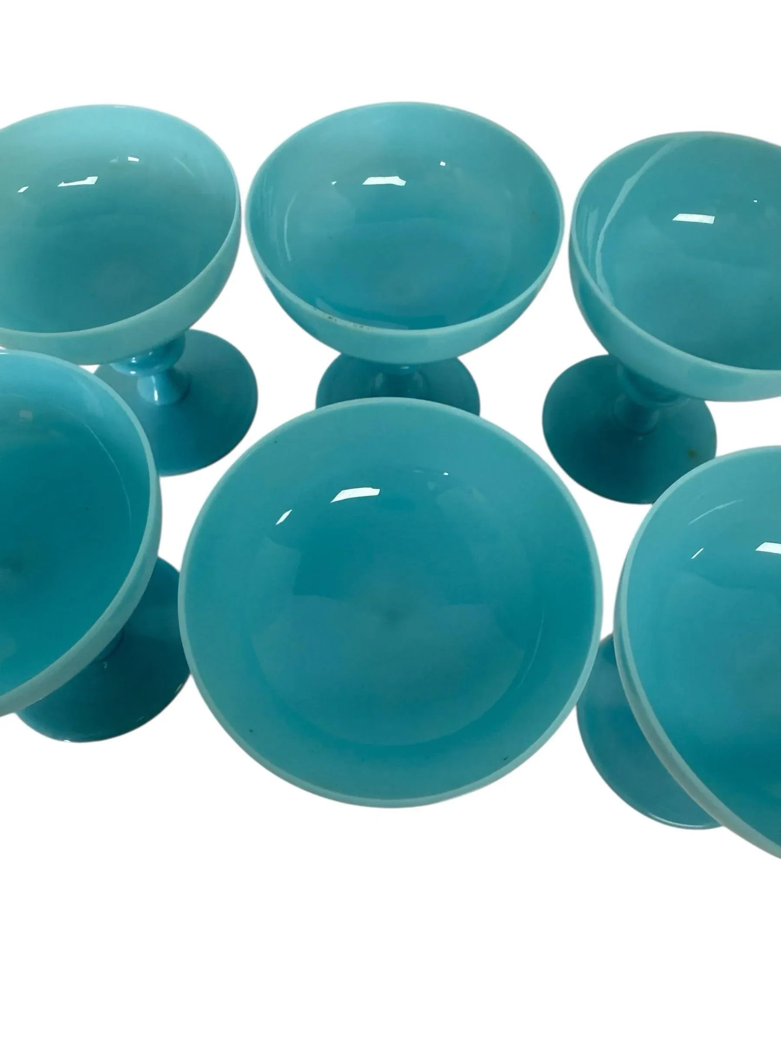 1930s Portieux Vallerysthal Sherbert Turquoise Opalin Glasses- Set of 6 - 5