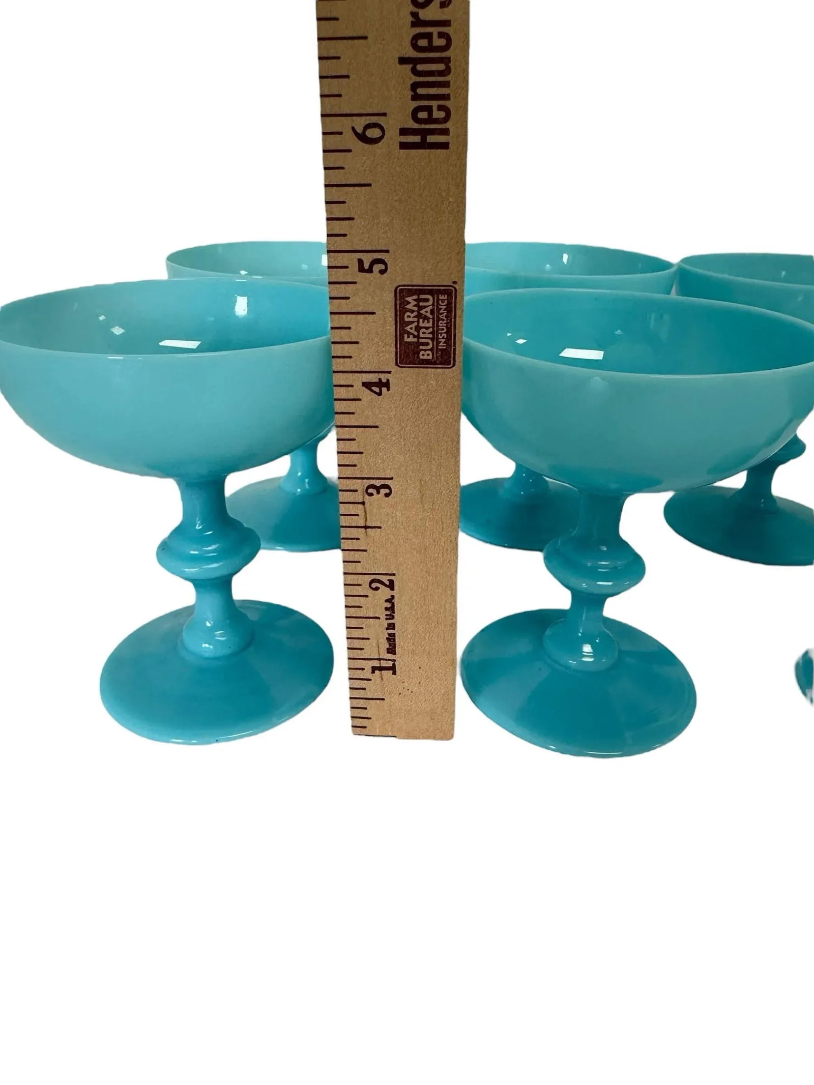 1930s Portieux Vallerysthal Sherbert Turquoise Opalin Glasses- Set of 6 - 7