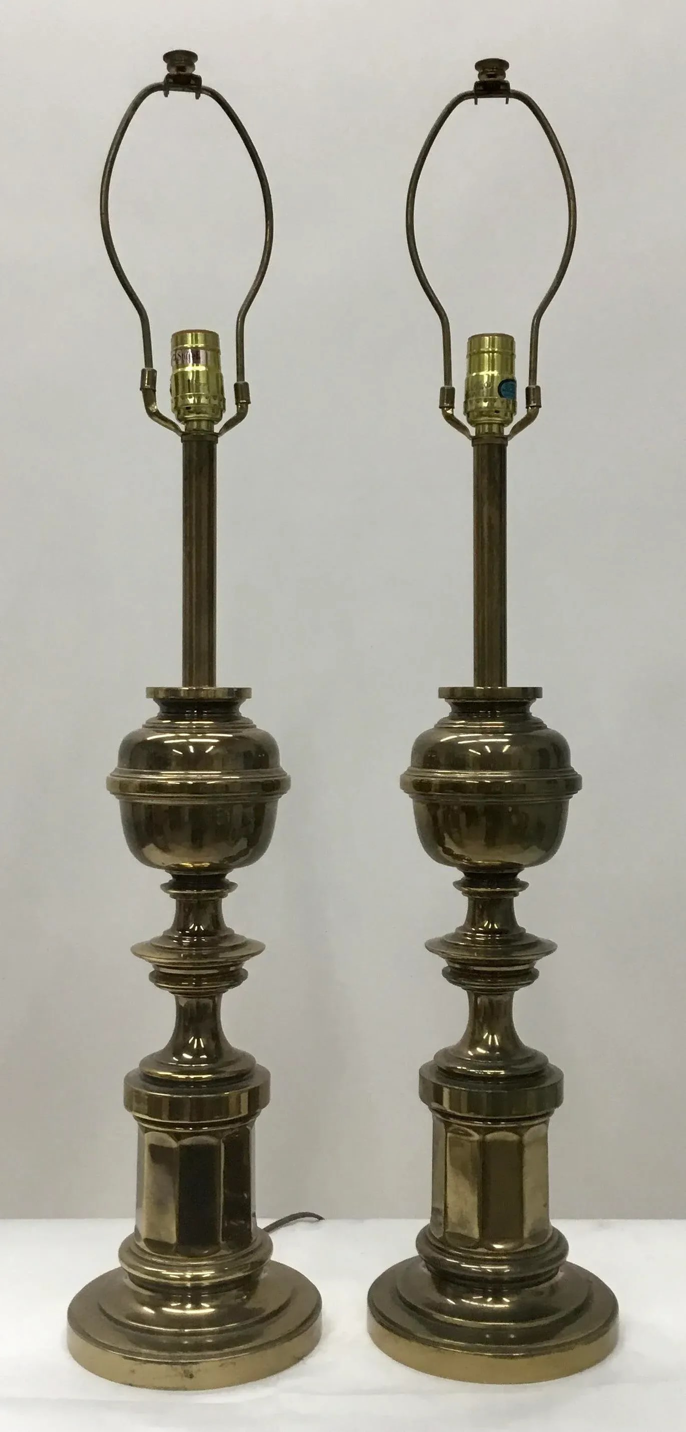 Vintage Patinated Brass Stiffel Lamps - a Pair - 11