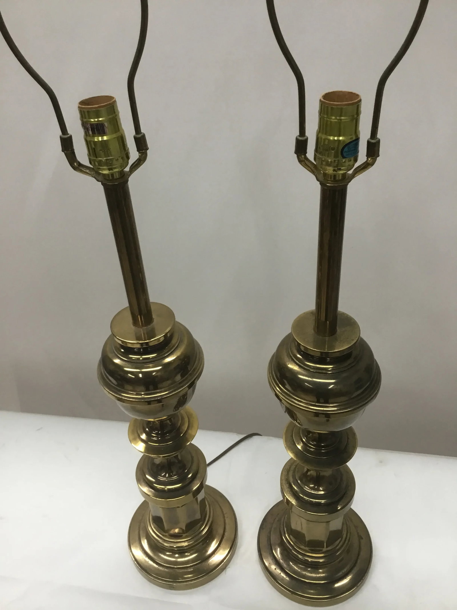 Vintage Patinated Brass Stiffel Lamps - a Pair - 6