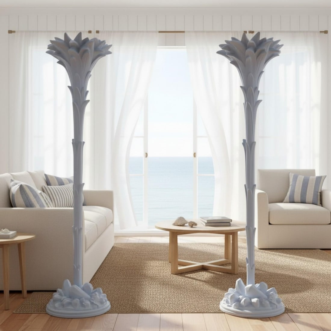Serge Roche Style Torchere Palm Floor Lamps - a Pair - 11