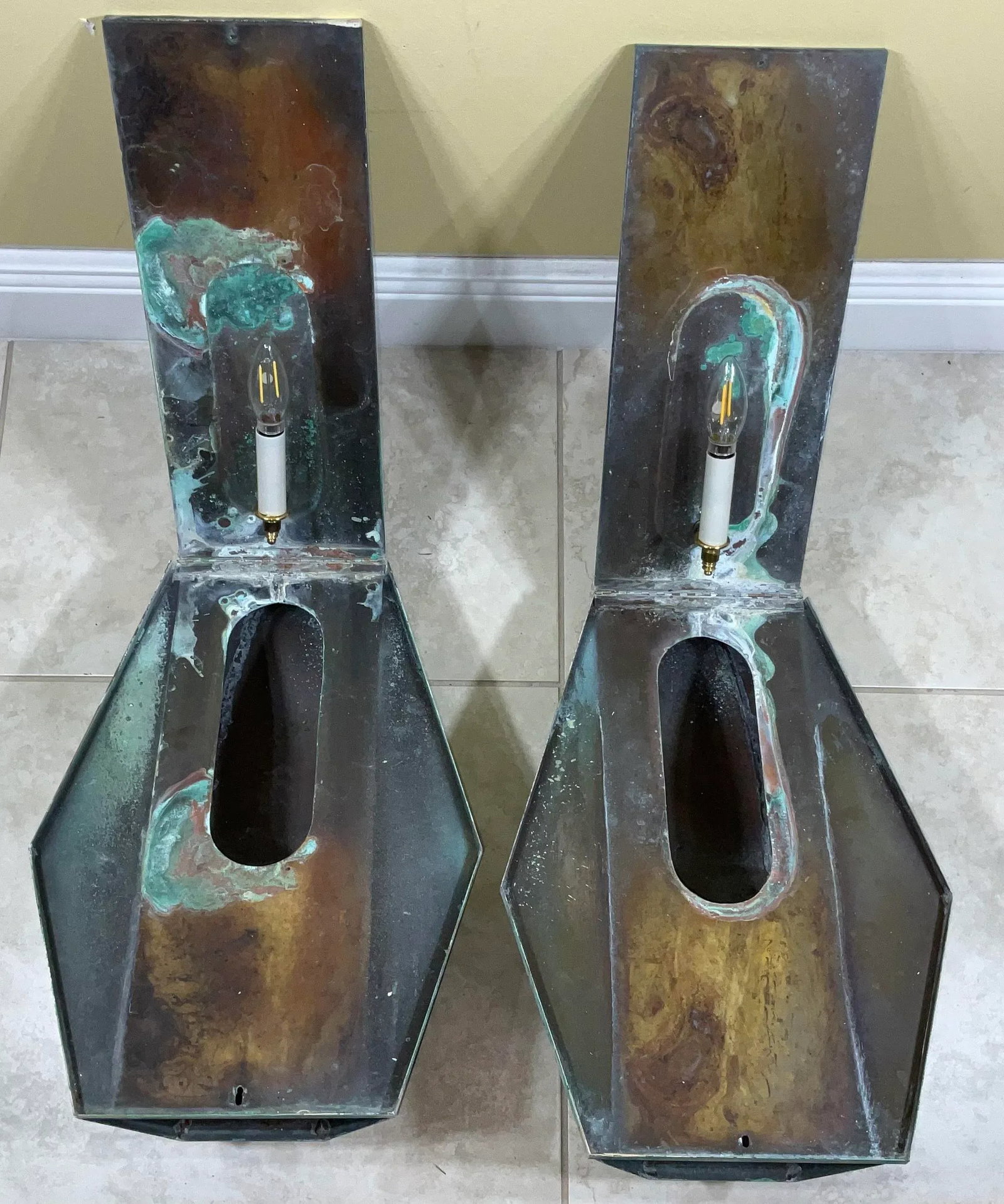 1960s Large Brass Wall Lantern Sconces - a Pair - 11