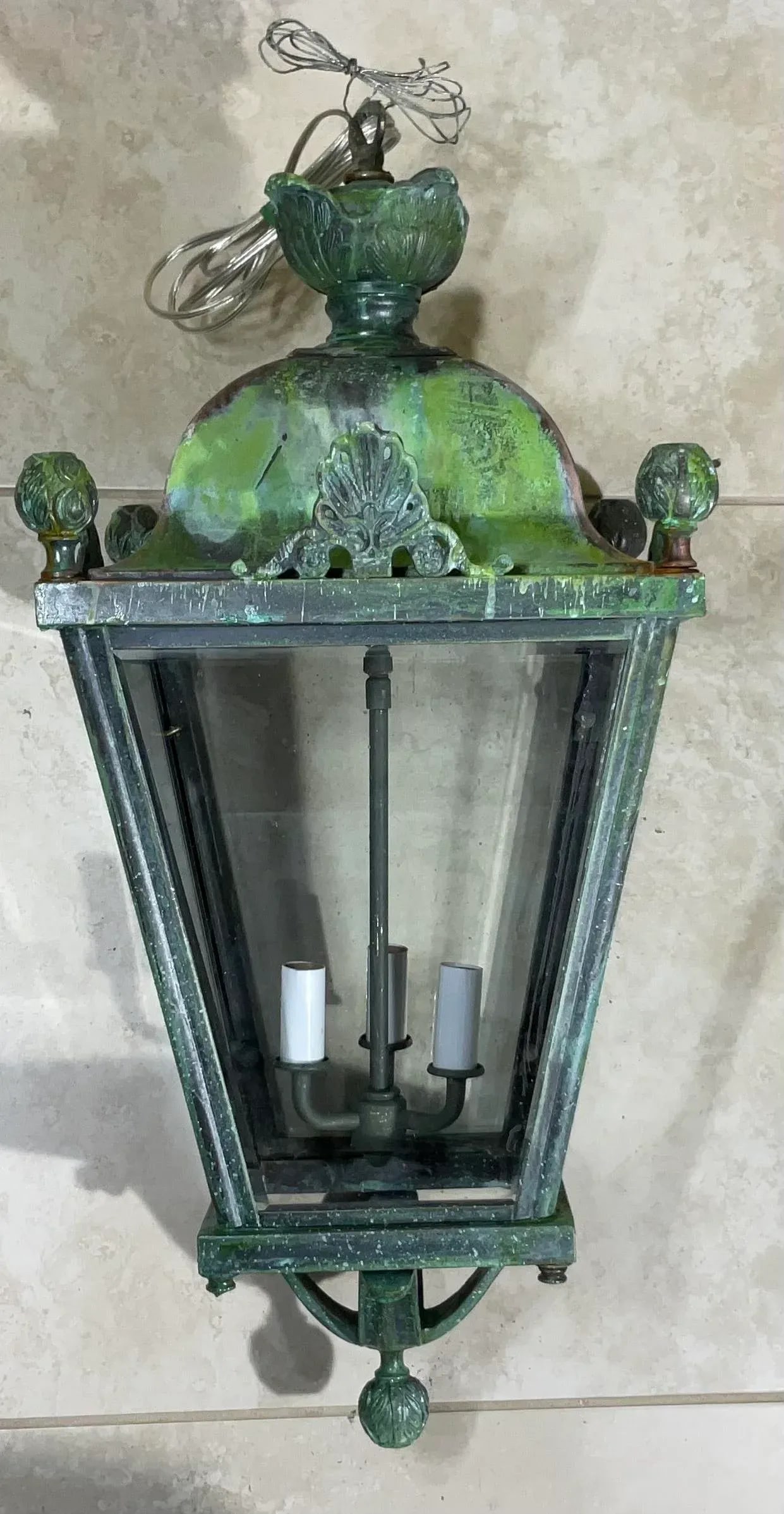Four-Sides Brass and Bronze Vintage Hanging Lantern - 10