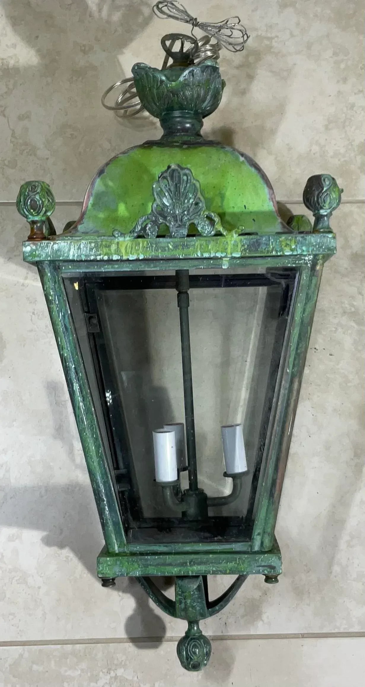 Four-Sides Brass and Bronze Vintage Hanging Lantern - 2