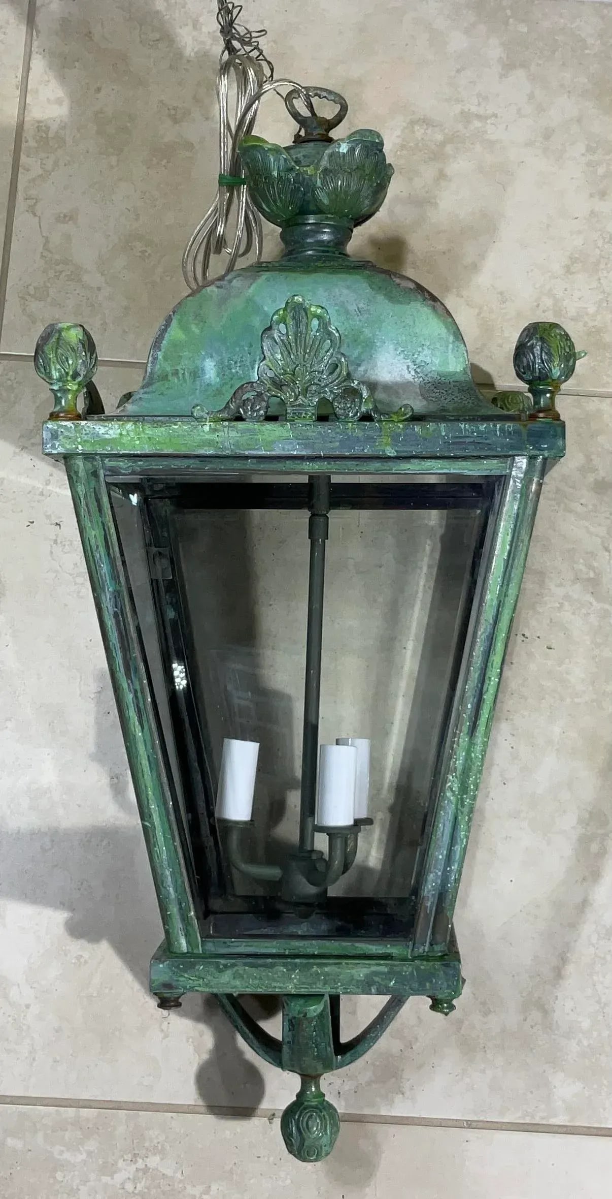 Four-Sides Brass and Bronze Vintage Hanging Lantern - 5