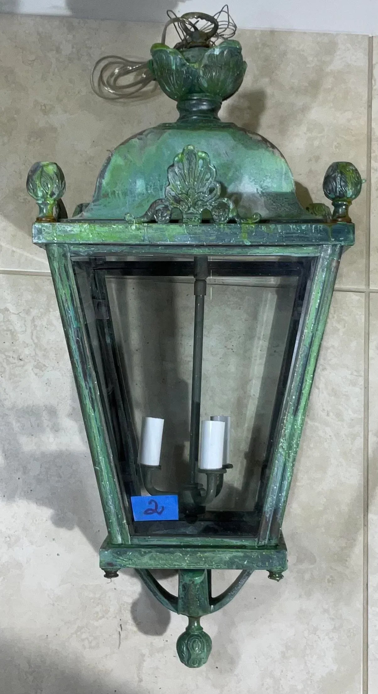 Four-Sides Brass and Bronze Vintage Hanging Lantern - 7