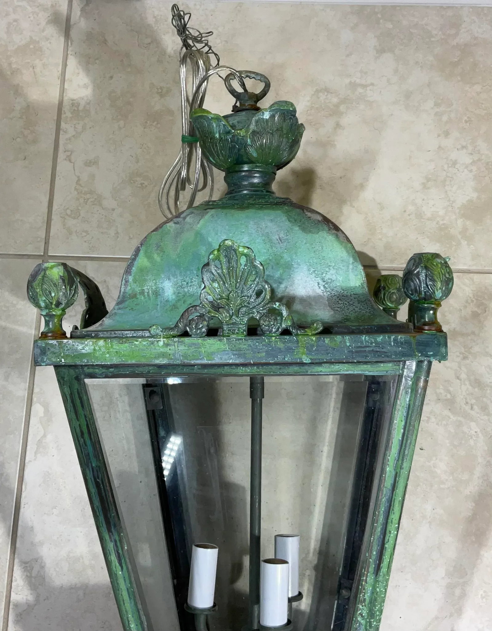 Four-Sides Brass and Bronze Vintage Hanging Lantern - 8