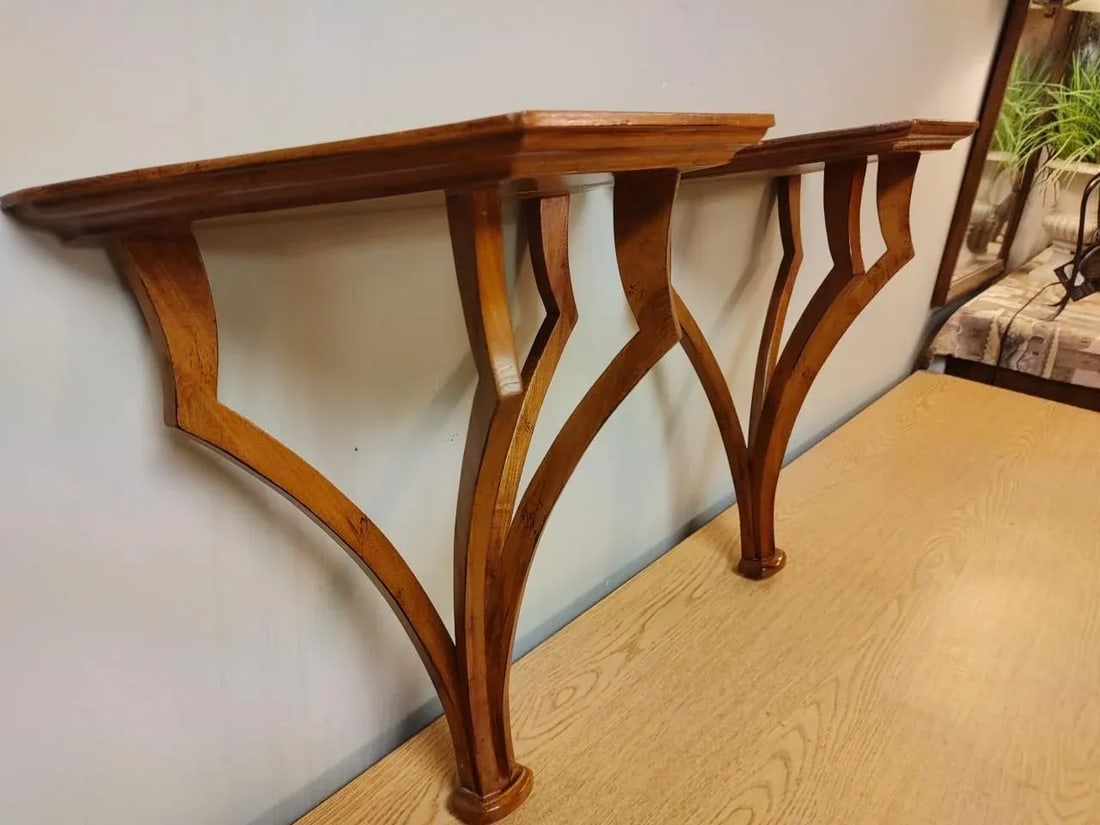 Pair 1990s Wood Wall Shelves - 2