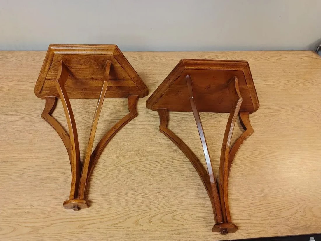 Pair 1990s Wood Wall Shelves - 5