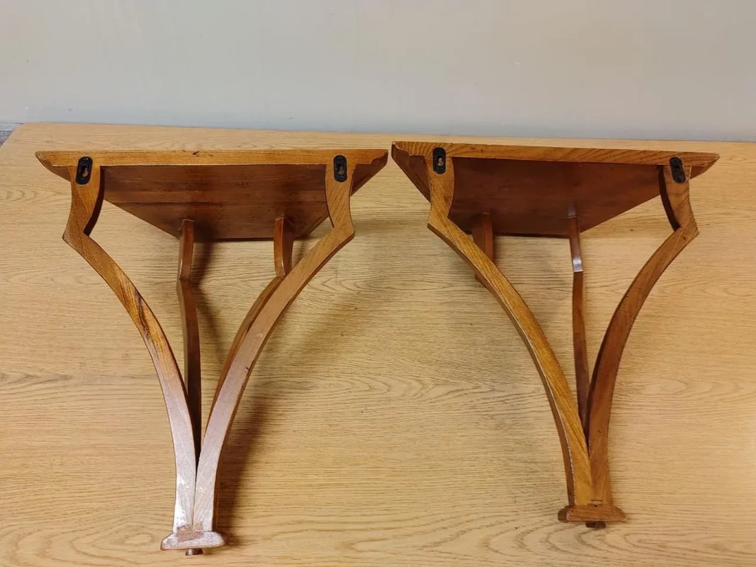 Pair 1990s Wood Wall Shelves - 7