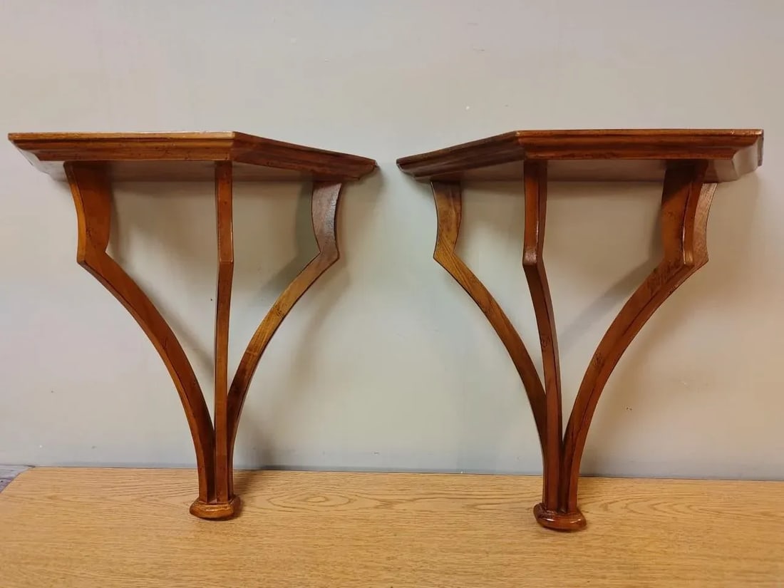 Pair 1990s Wood Wall Shelves - 9