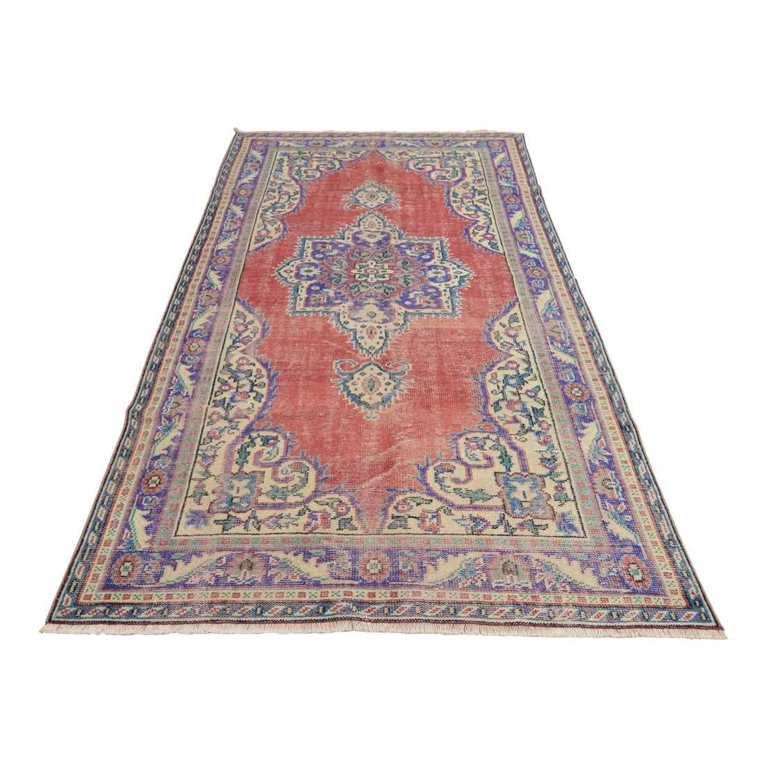 1980s Victorian Purple Medallion Rug: 1960s High Quality Turkish Anatolian Vintage Handmade Oushak Area Rug Size: 5.7 x 9.5 feet (176 x 290 cm) 69 x 114 inches Color: Red,Blue,Cream,White Material: 100% Wool Fast Shipping: Delivery in