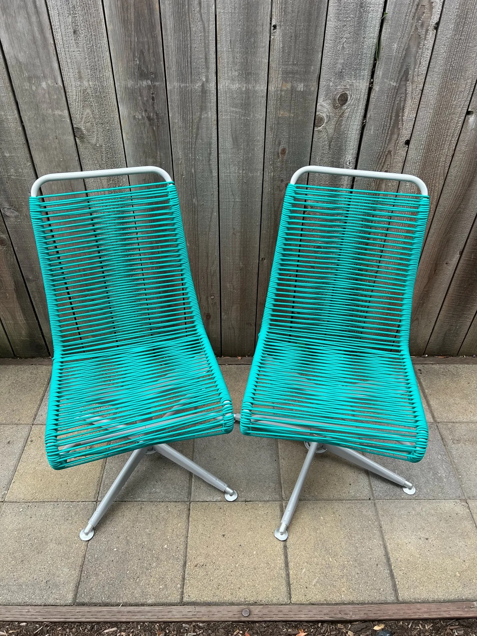 Restored Vintage Ames Aire Teal Cabana Star Swivel Patio Chairs - Set of 2 - 13